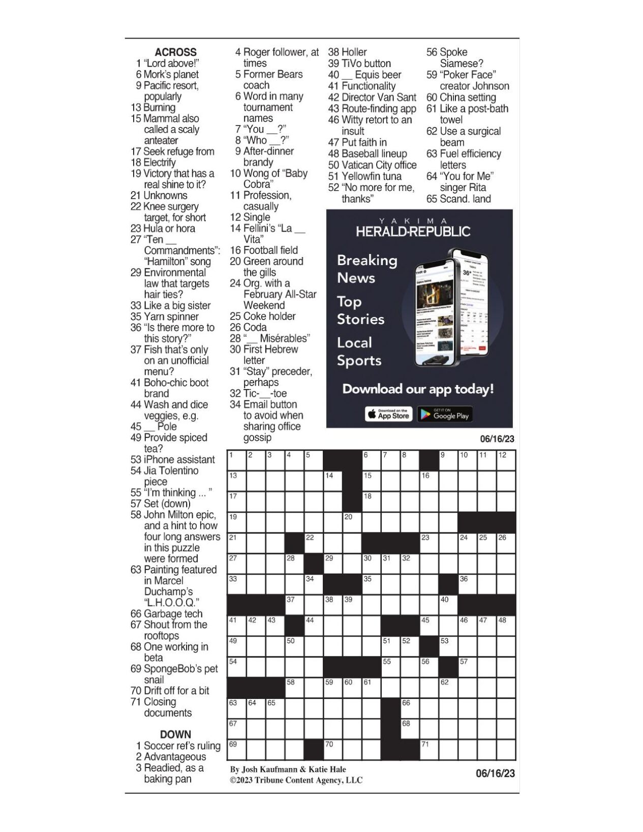 Puzzles: Printable Crossword - Issue: June 16, 2023