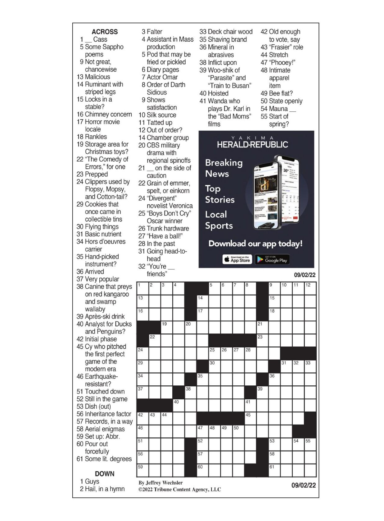 LA Times Crossword: Sept 2 2022 Crosswords yakimaherald com