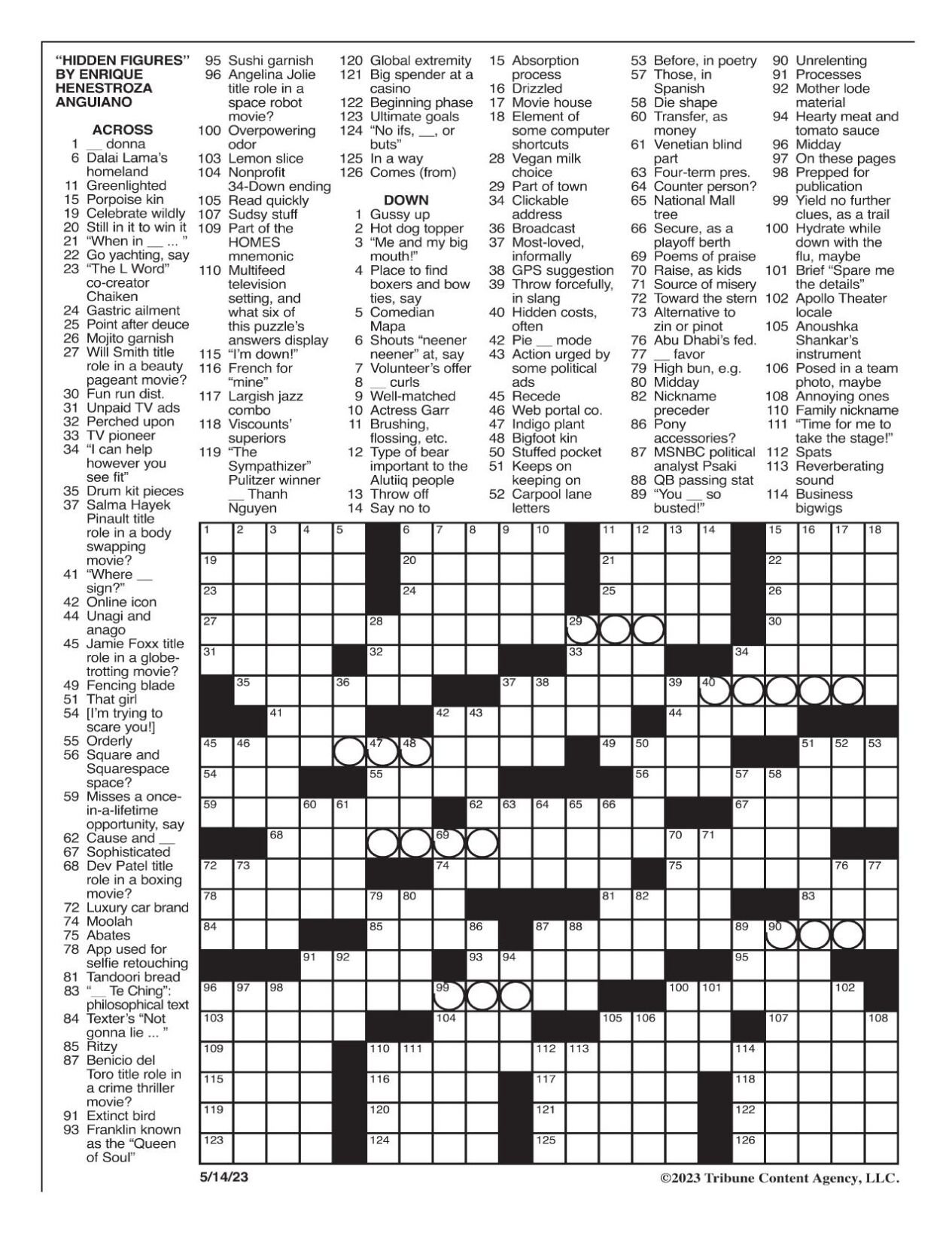 0514-23 NY Times Crossword 14 May 23, Sunday 