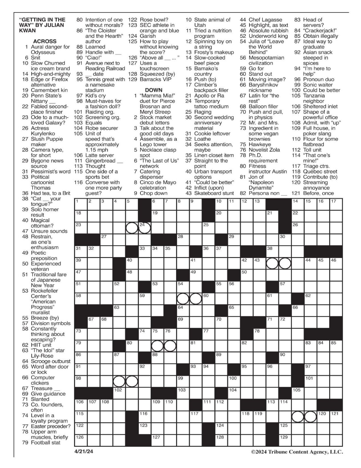 LA Times Crossword April 21, 2024 Crosswords