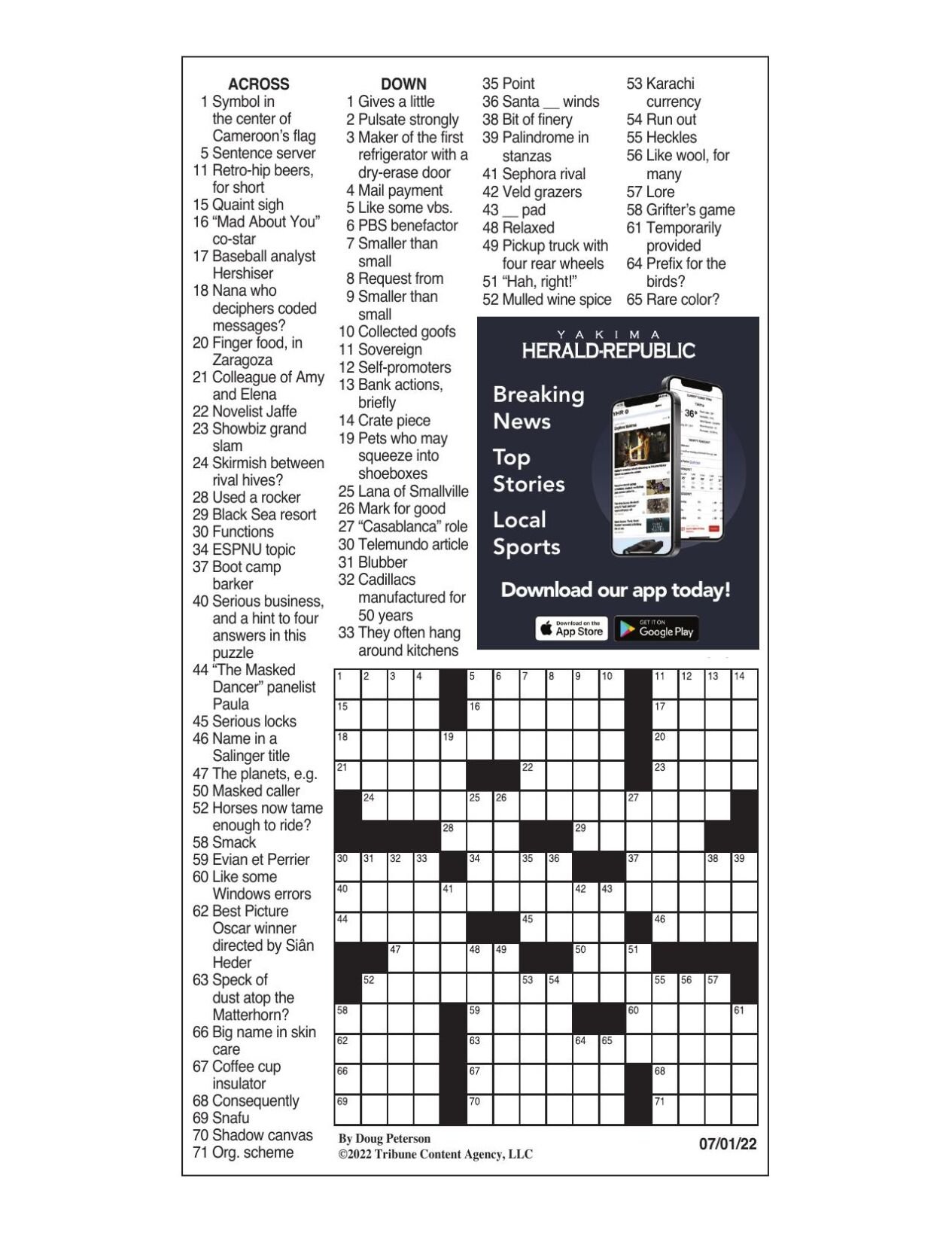 LA Times Crossword: July 1, 2022 | Crosswords | Yakimaherald.com