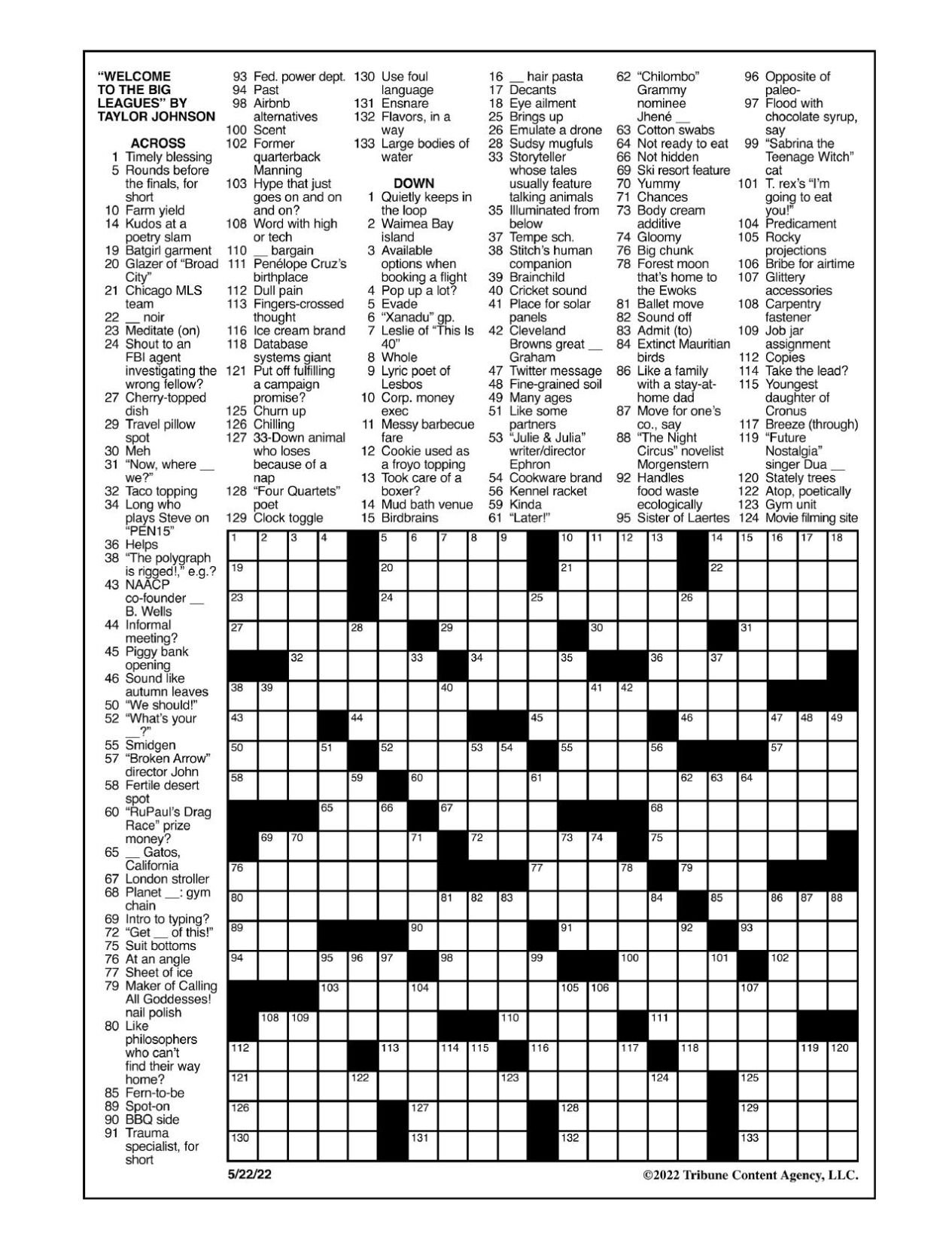 LA Times Crossword: May 22 2022 Crosswords yakimaherald com