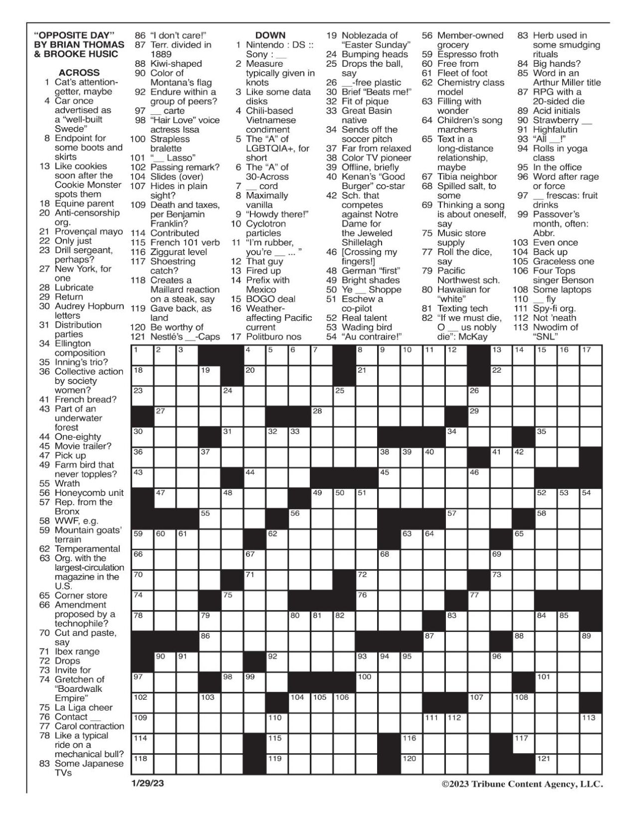 LA Times Crossword Answers Sunday April 23rd 2023