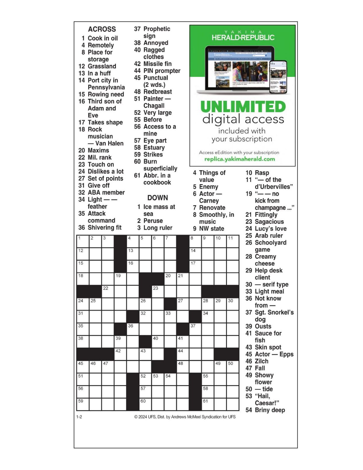 AM Crossword Jan 2 2024 Crosswords Yakimaherald Com   659396979108d.preview 