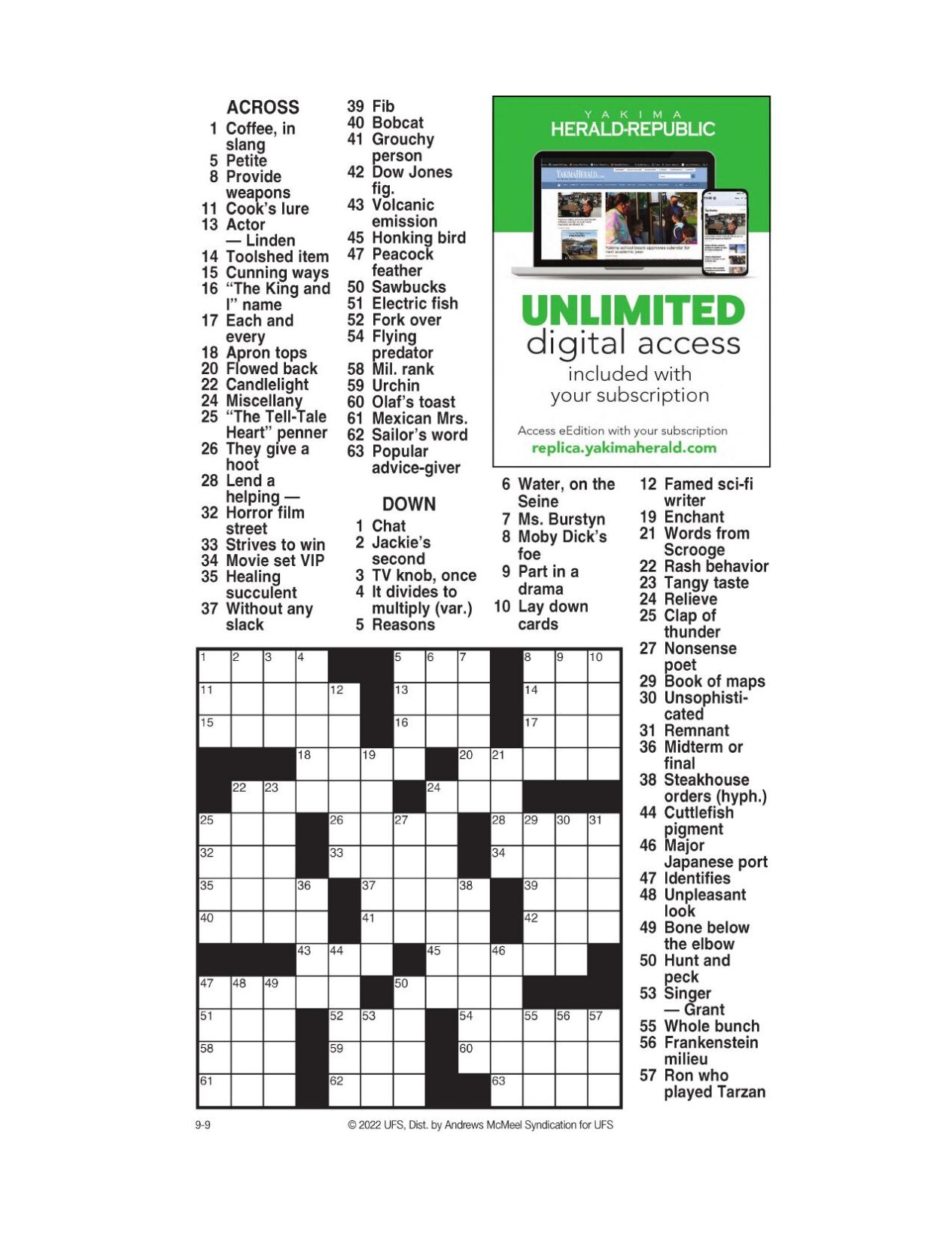 AM Crossword: Sept. 9, 2022 | Crosswords | yakimaherald.com
