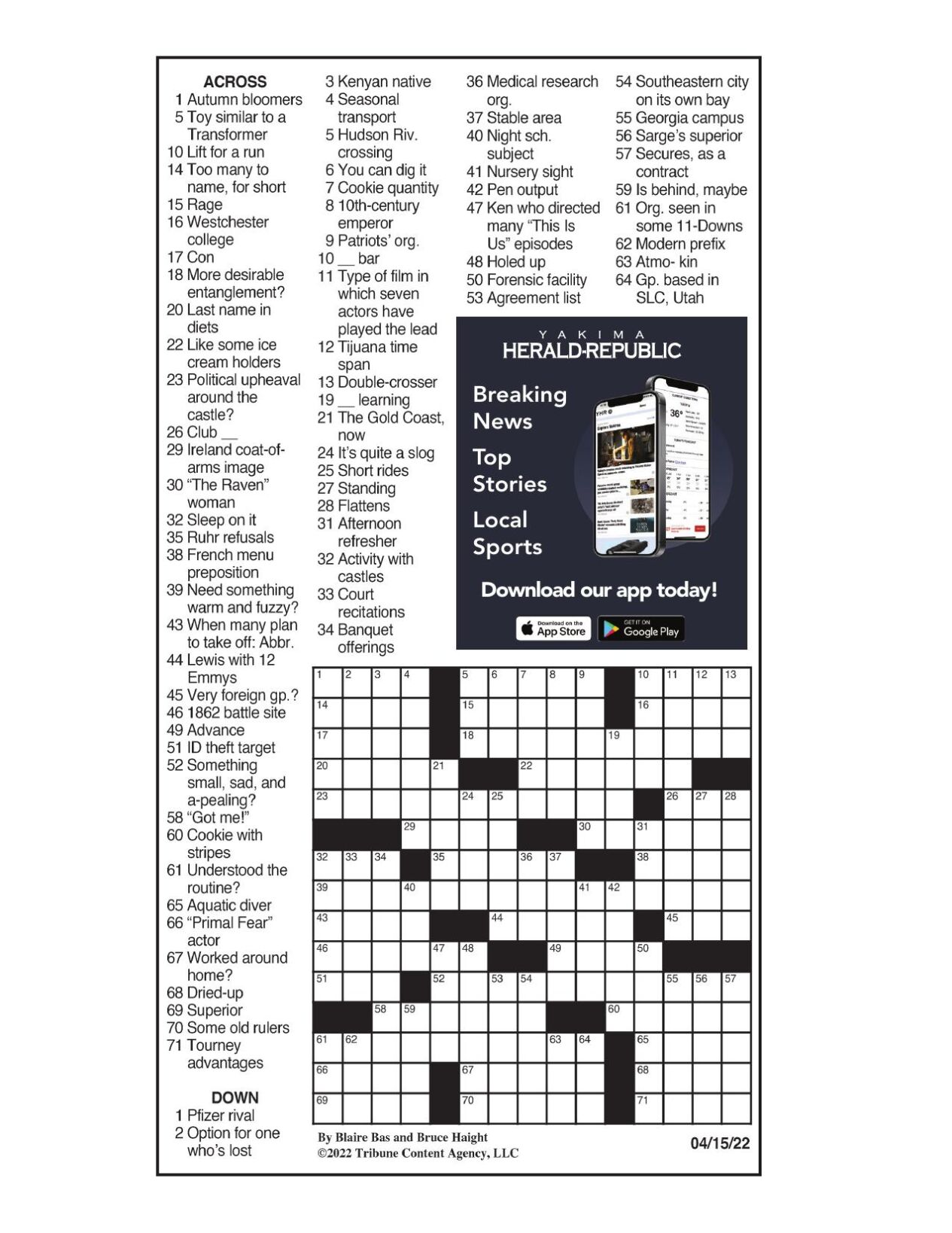 LA Times Crossword 15 Apr 22, Friday 