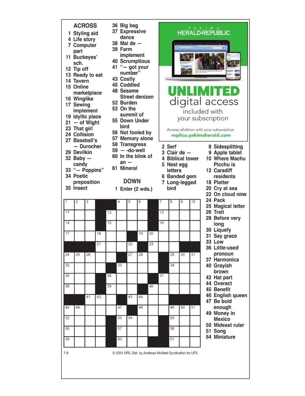 Am crossword: july 9, 2024 | crosswords | yakimaherald.com
