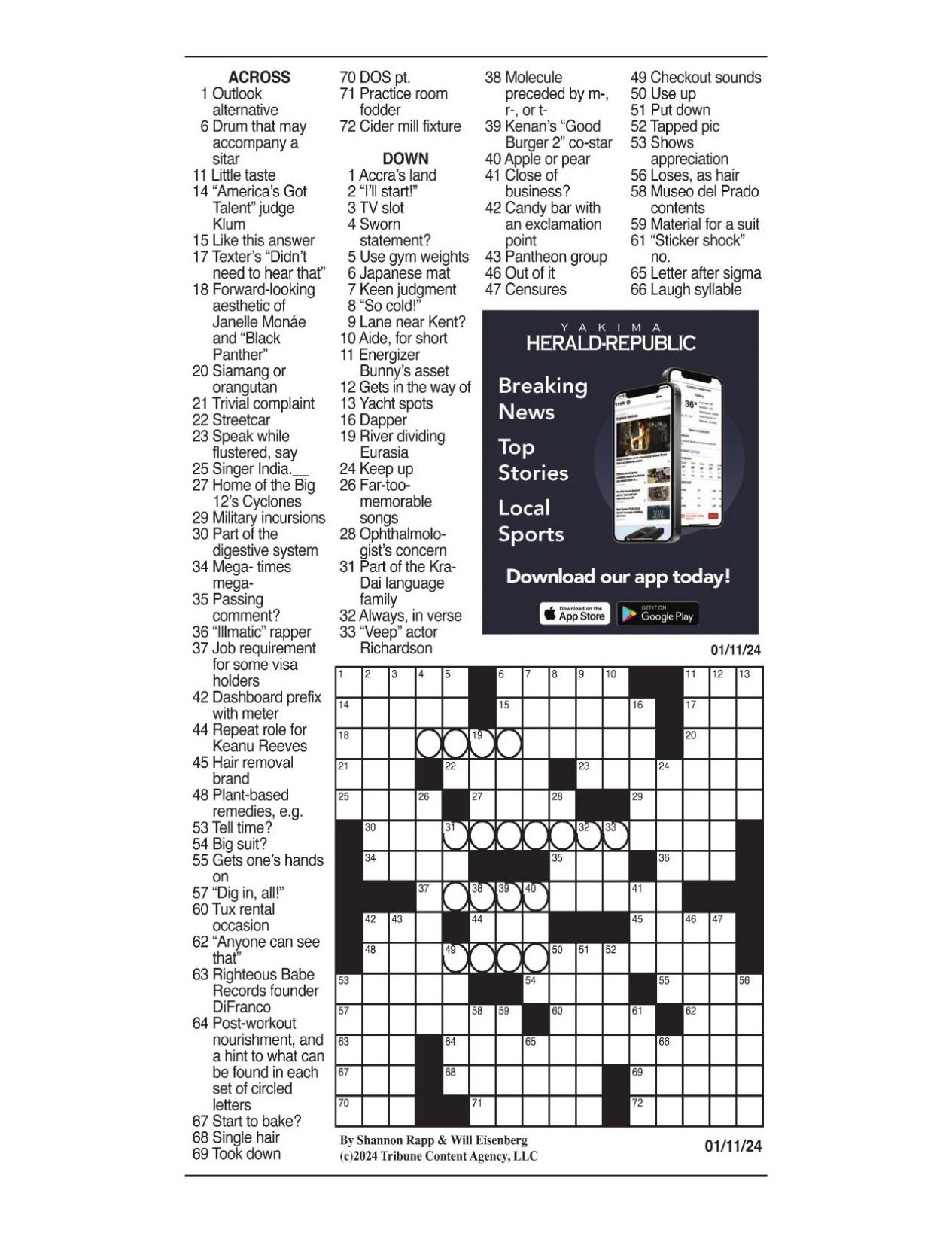 LA Times Crossword Jan. 11, 2024 Crosswords