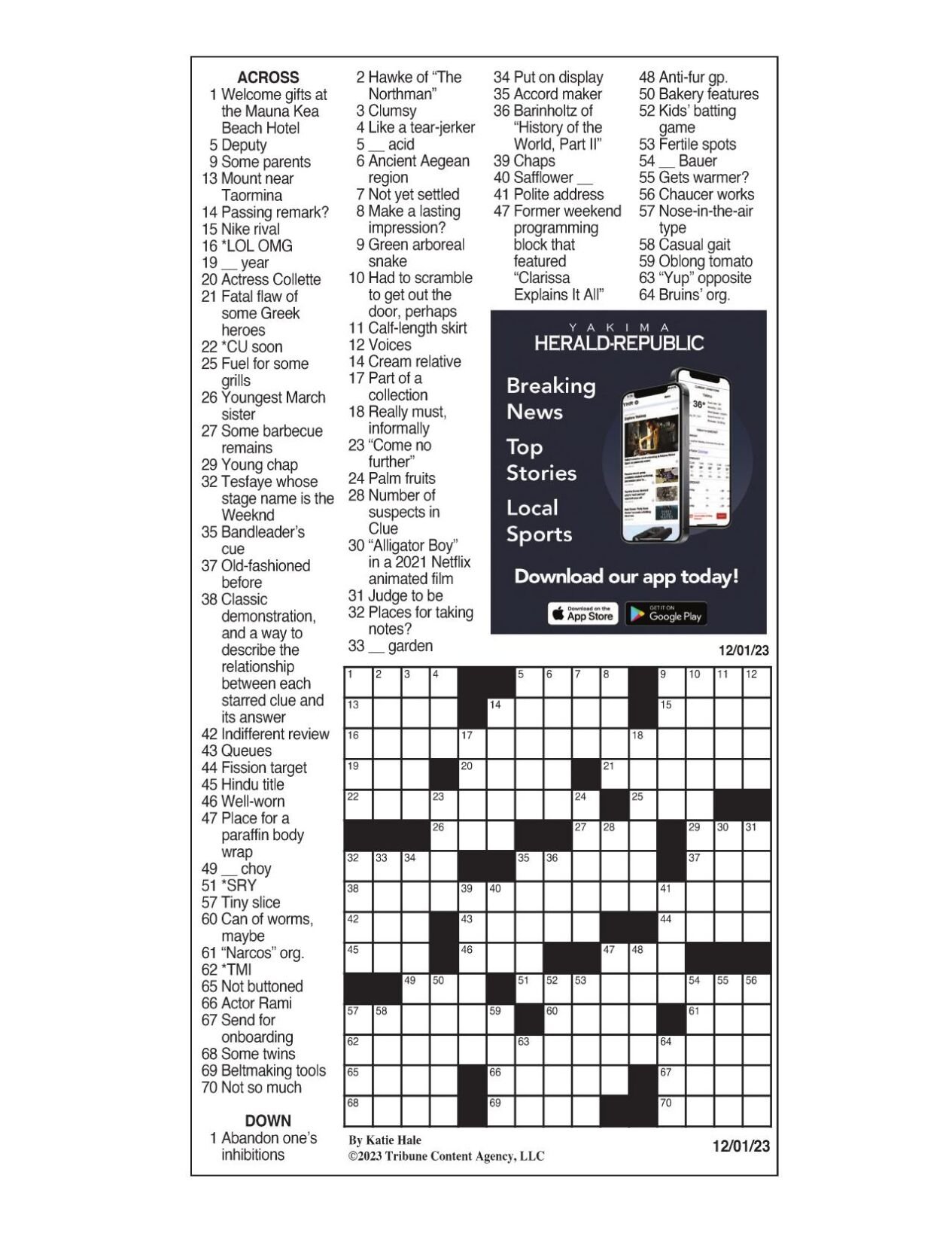 LA Times Crossword Dec. 1, 2023 Crosswords
