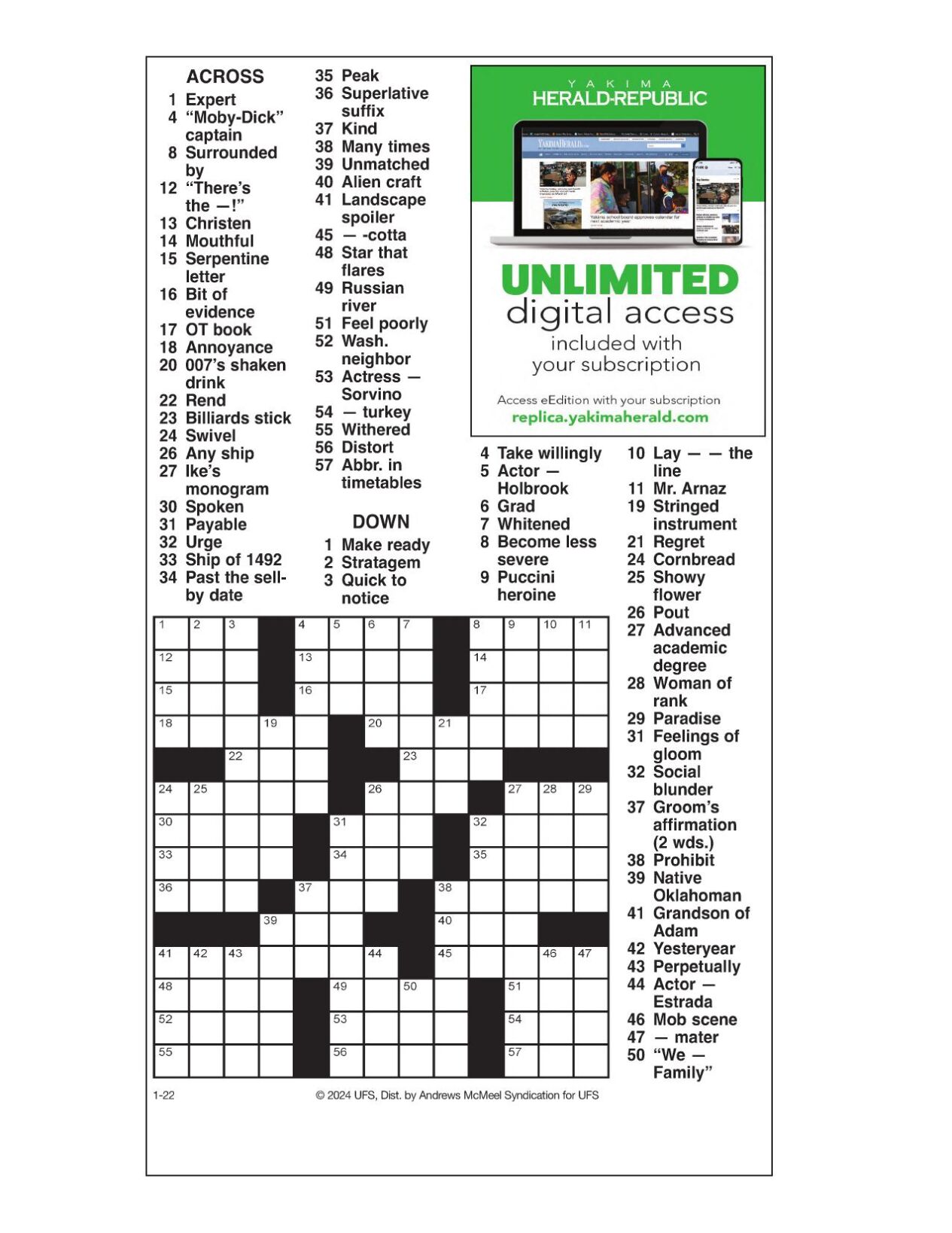 AM Crossword Jan 22 2024 Crosswords Yakimaherald Com   65ae2317dba90.preview 