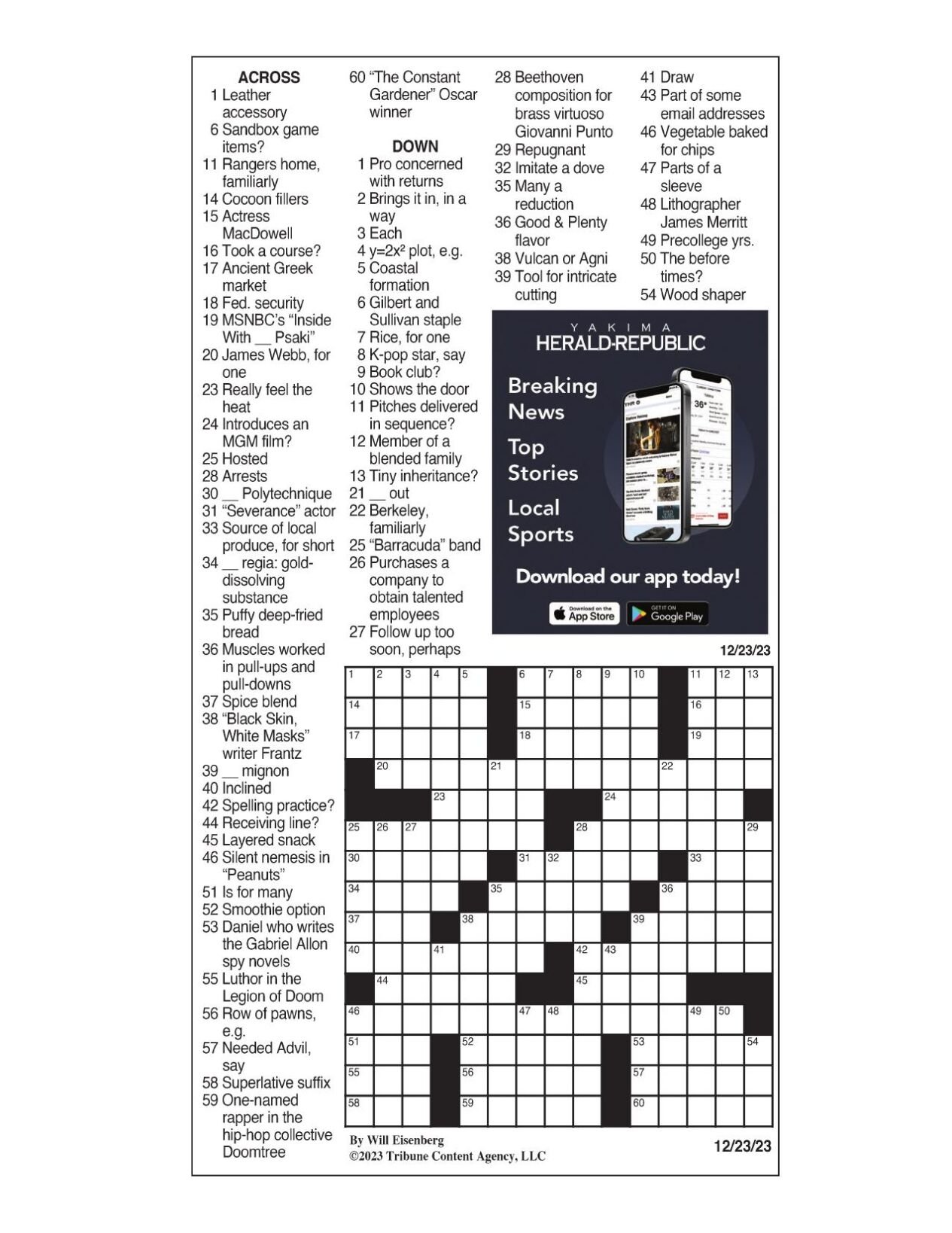 LA Times Crossword: Dec. 23, 2023 | Crosswords | yakimaherald.com