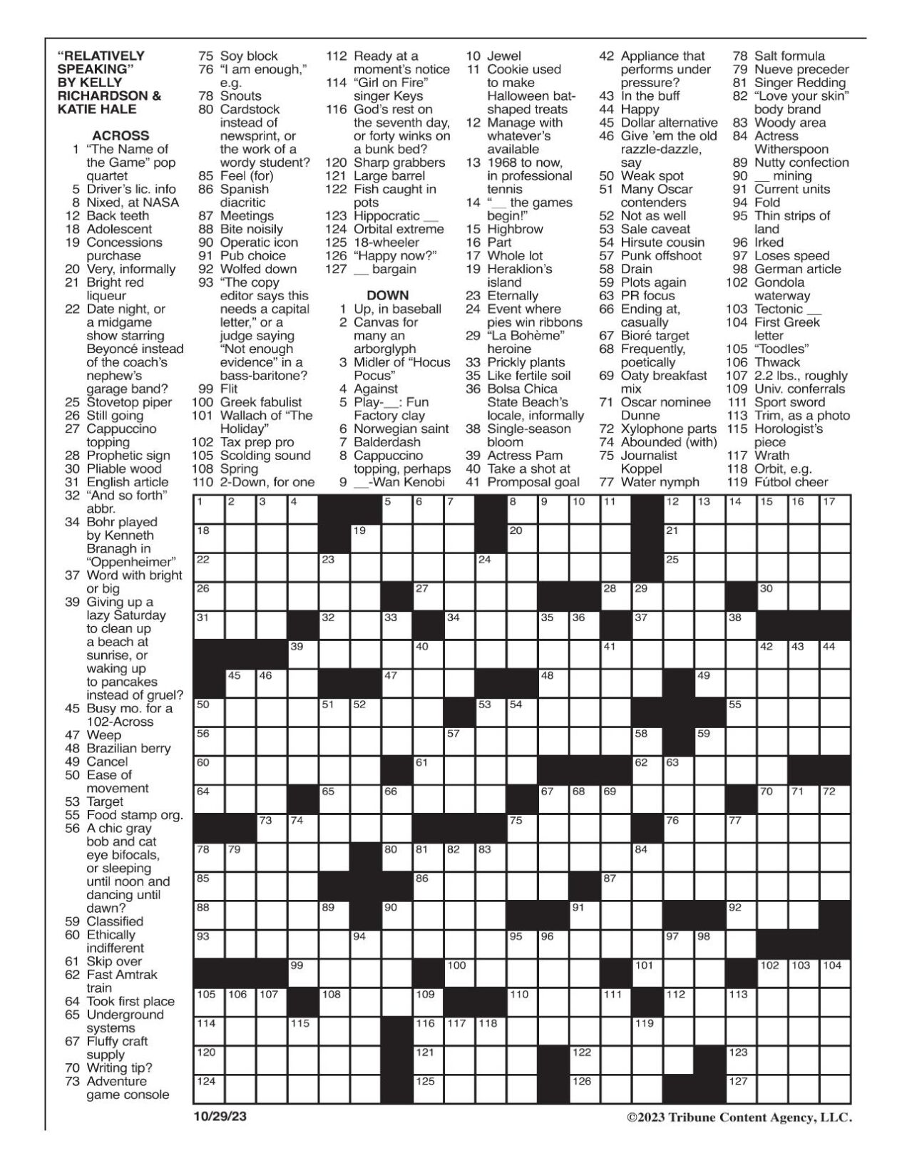 LA Times Crossword 10 Oct 23, Tuesday 