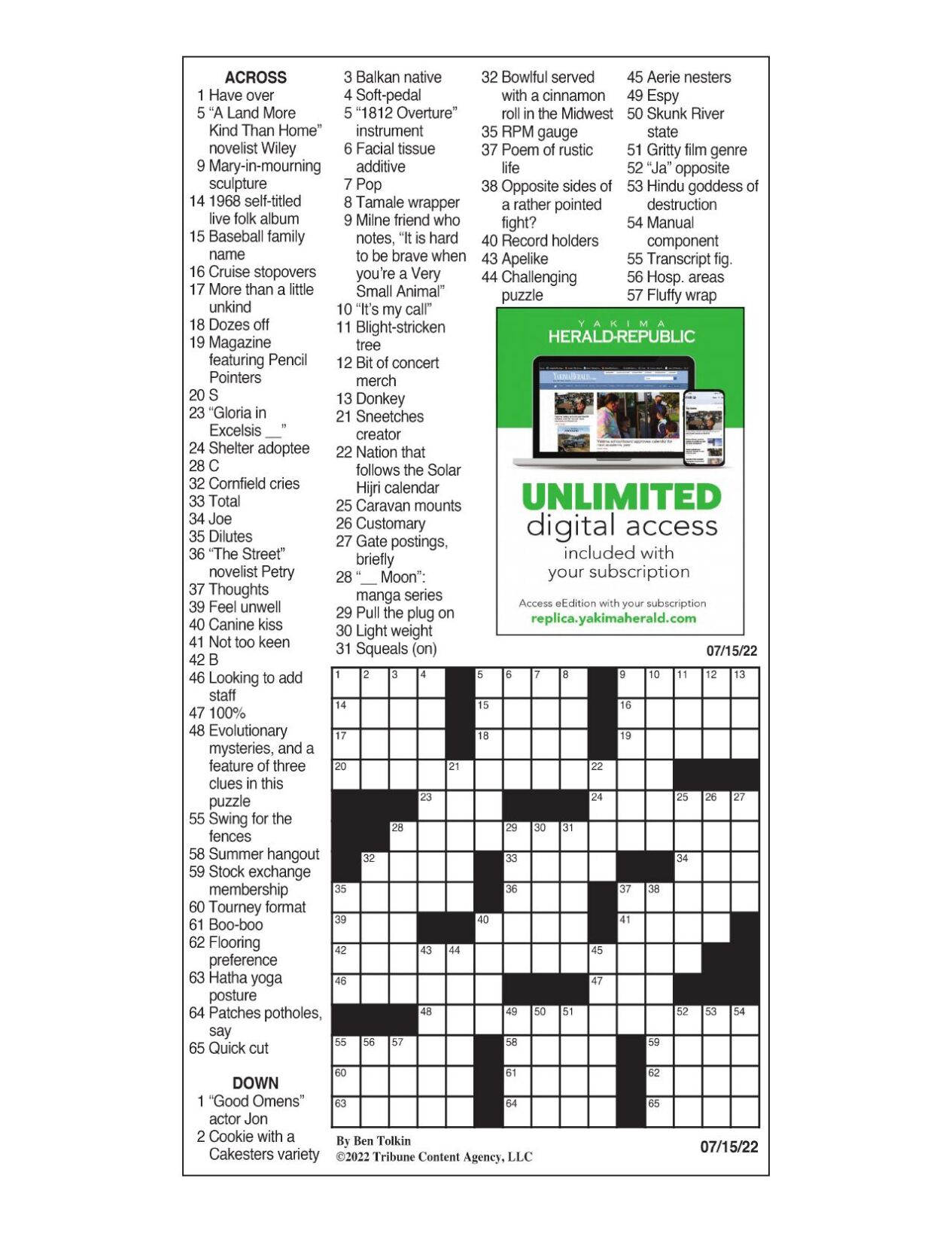 Puzzles: Printable Crossword - Issue: February 18, 2022