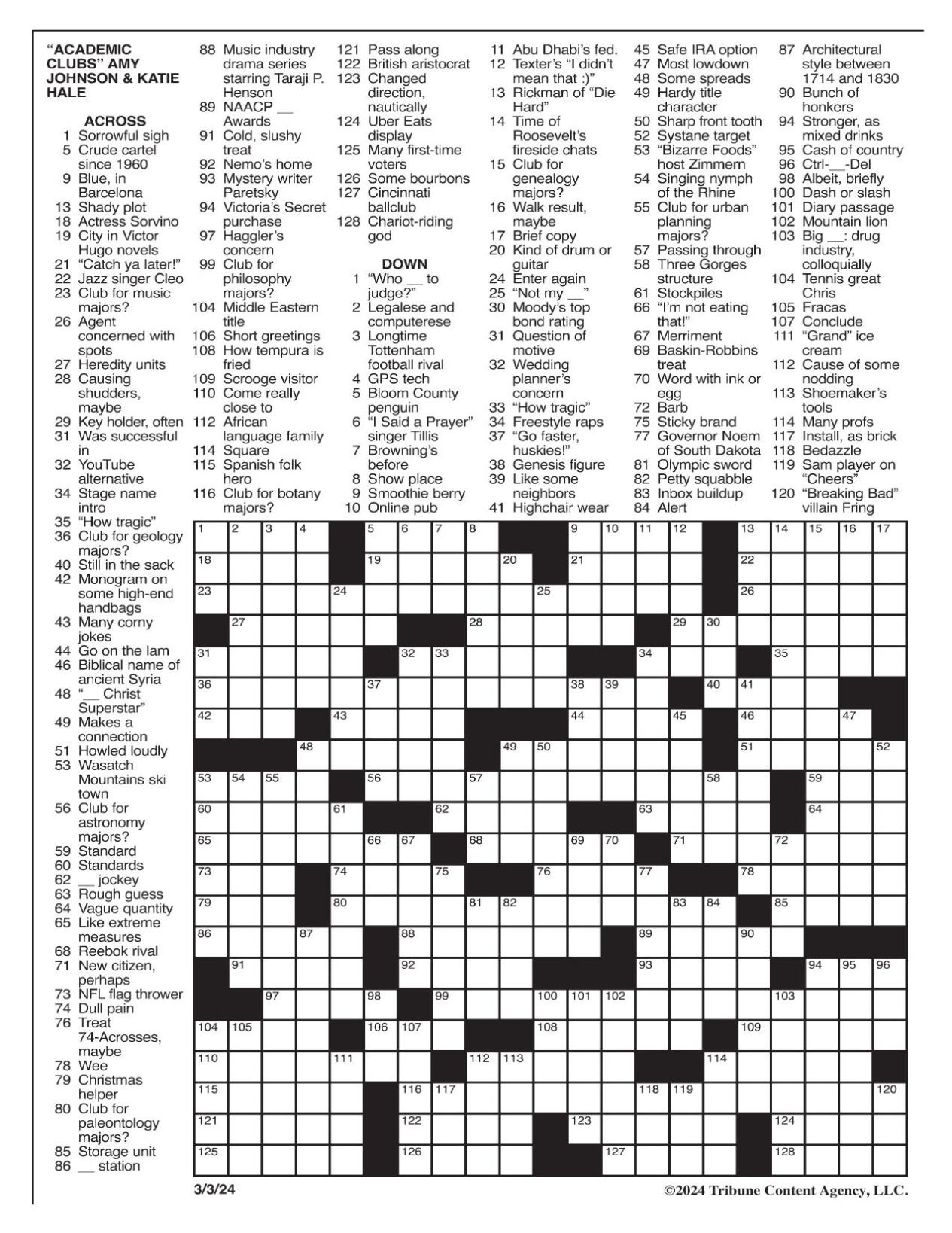 LA Times Crossword March 3, 2024 Crosswords