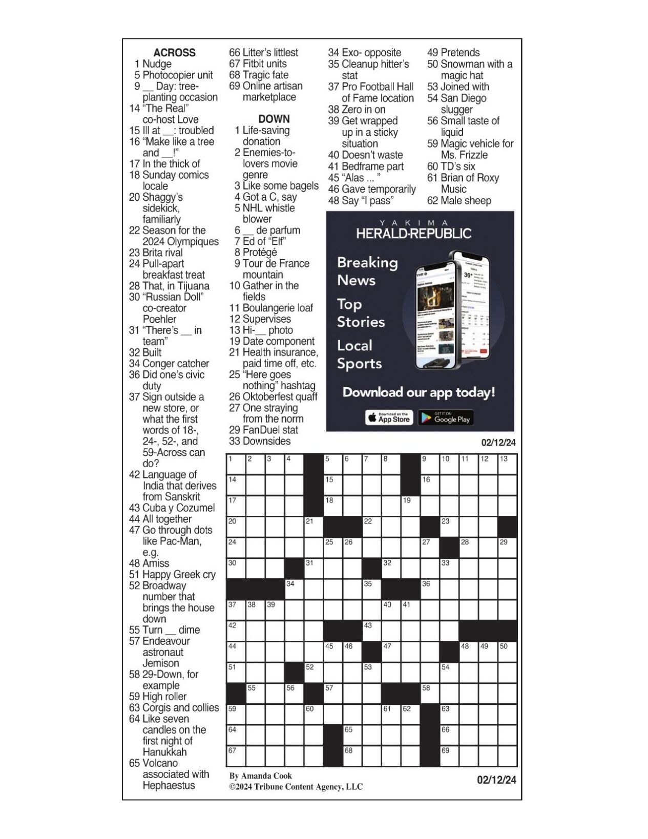 LA Times Crossword: Feb. 12, 2024 | Crosswords | Yakimaherald.com