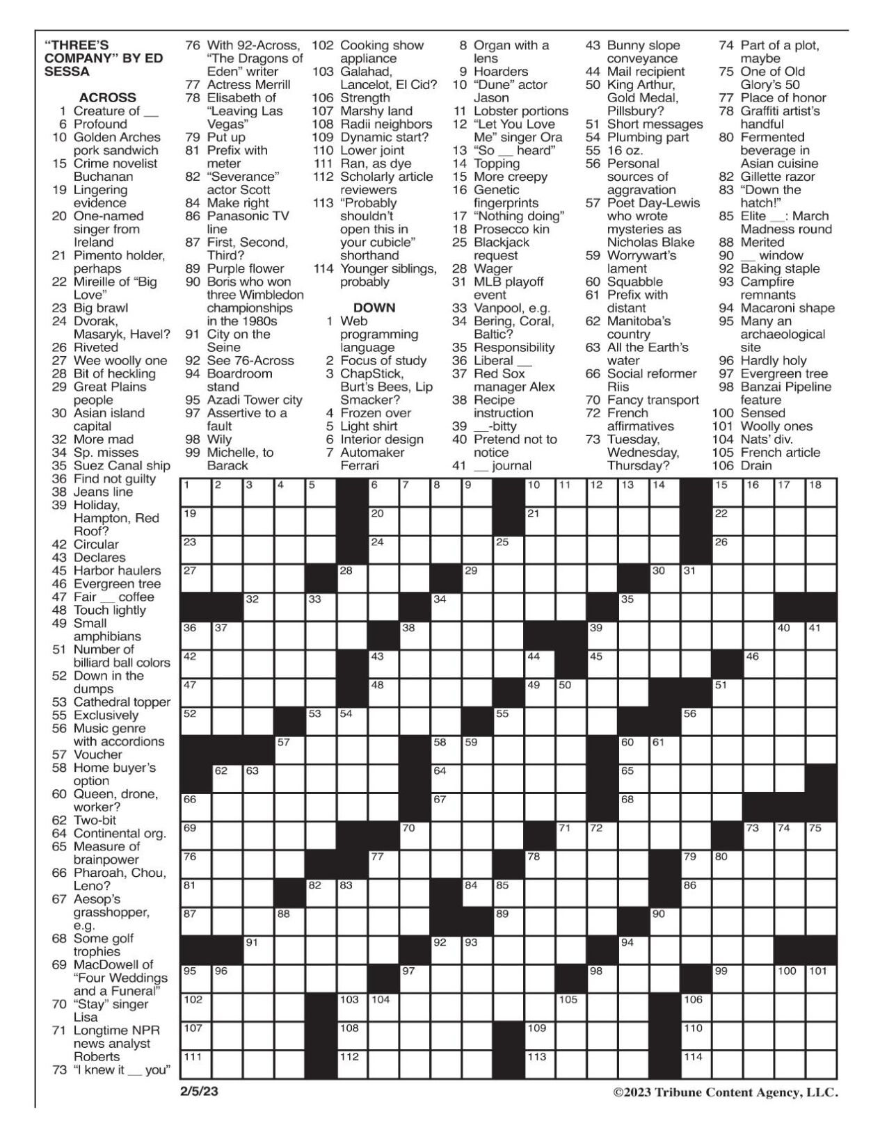 LA Times Crossword 18 Feb 23, Saturday 