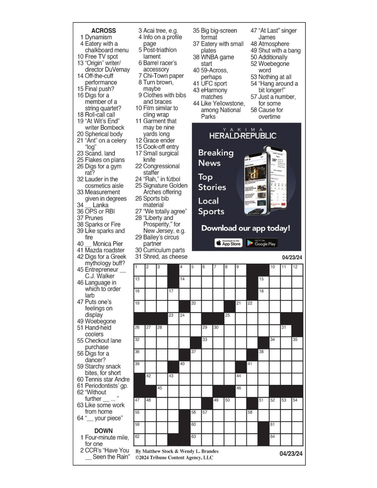 LA Times Crossword April 23, 2024 Crosswords