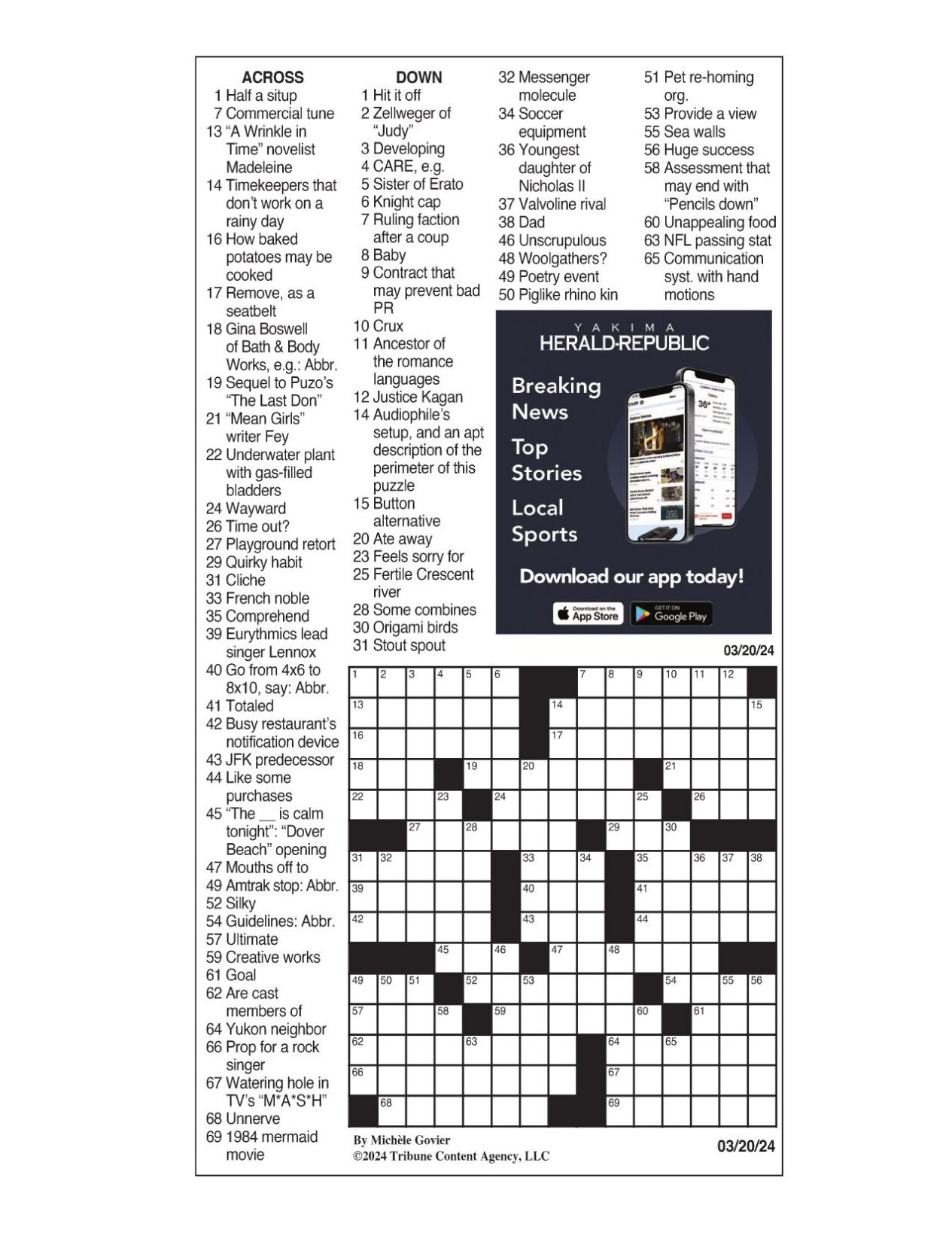 LA Times Crossword March 20, 2024 Crosswords