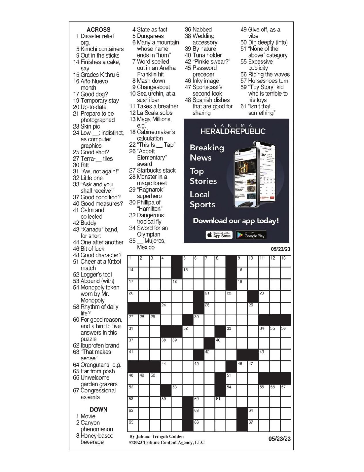 LA Times Crossword 1 May 23, Monday 
