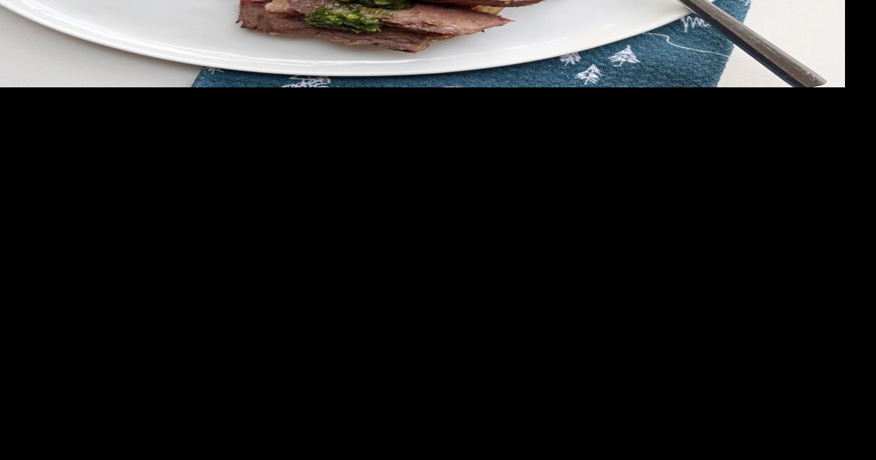 ribyes with chimichurrri plated