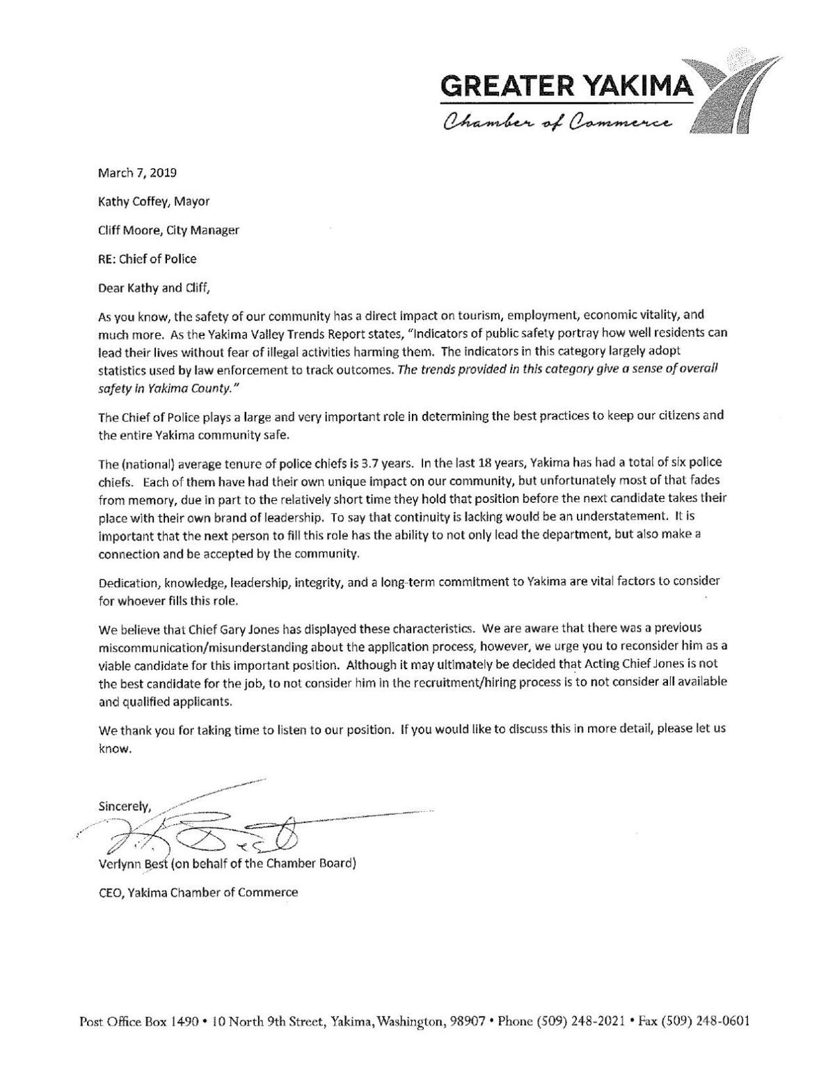 Chamber of Commerce letter | | yakimaherald.com