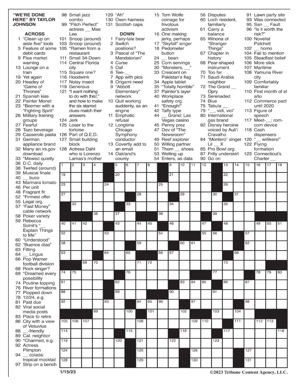 LA Times Crossword 31 Jan 23, Tuesday 