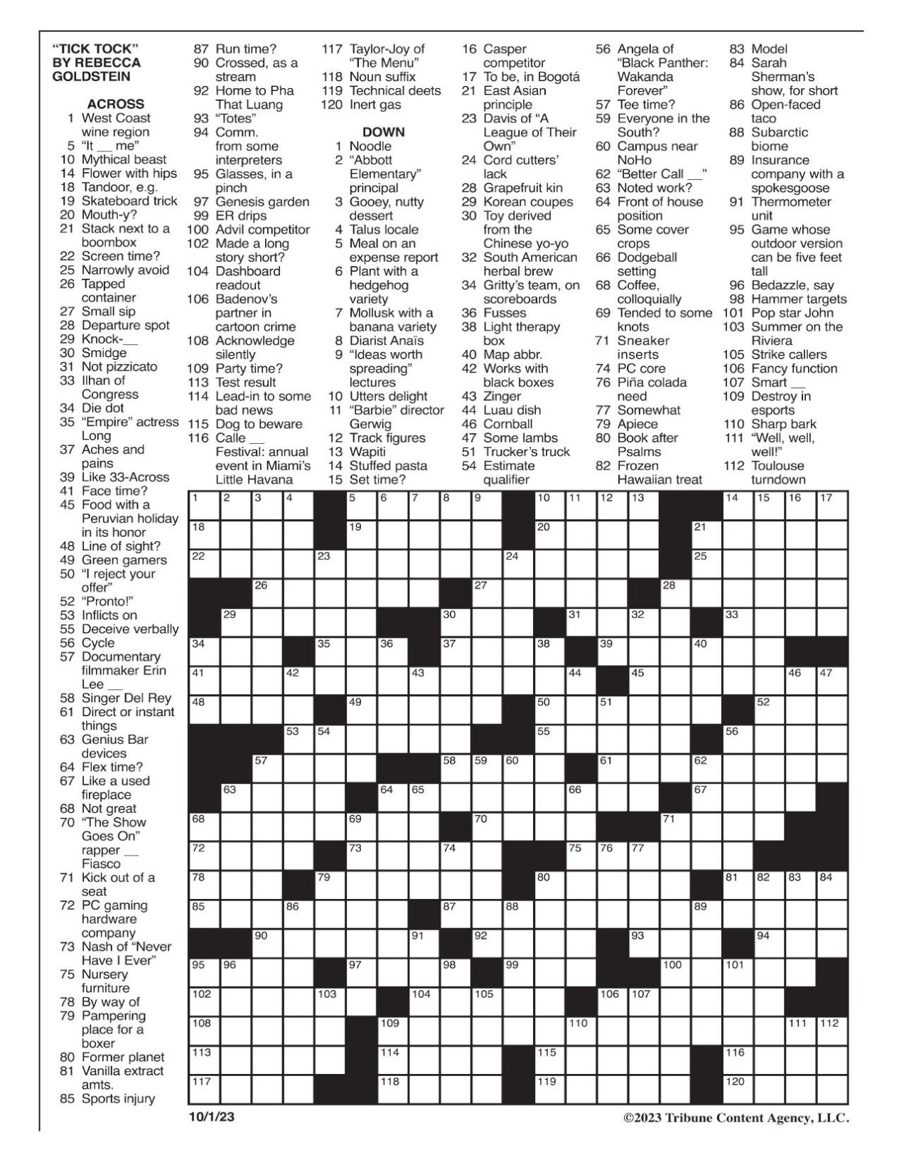 LA Times Crossword 1 Sep 23, Friday 