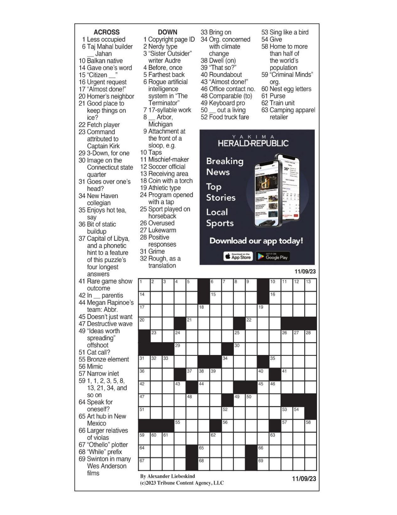 LA Times Crossword 27 Nov 23, Monday 