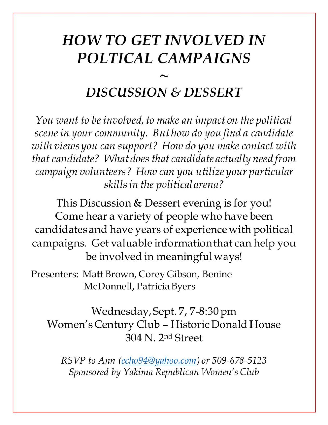 Yakima Republican Women's Club Discussion & Dessert | Local | yakimaherald. com