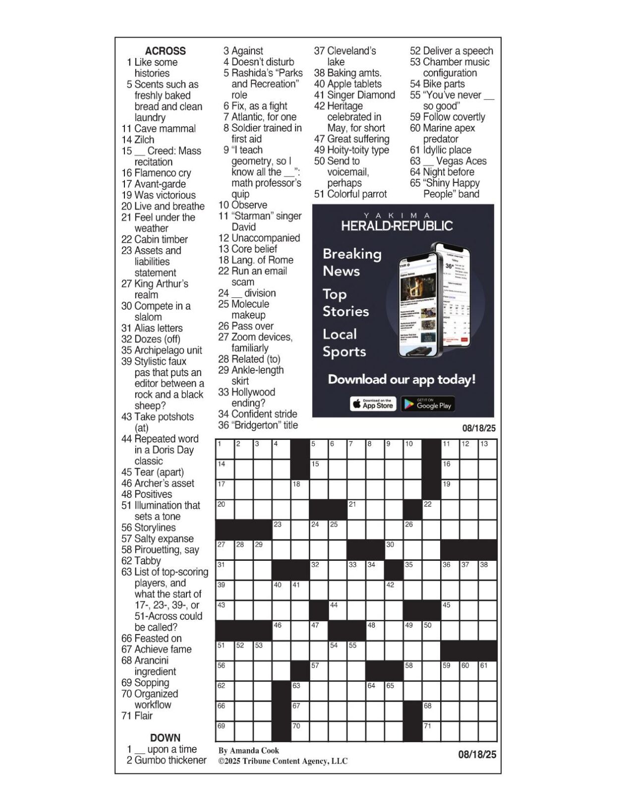 La times crossword: aug. 18, 2025 | crosswords | yakimaherald.com