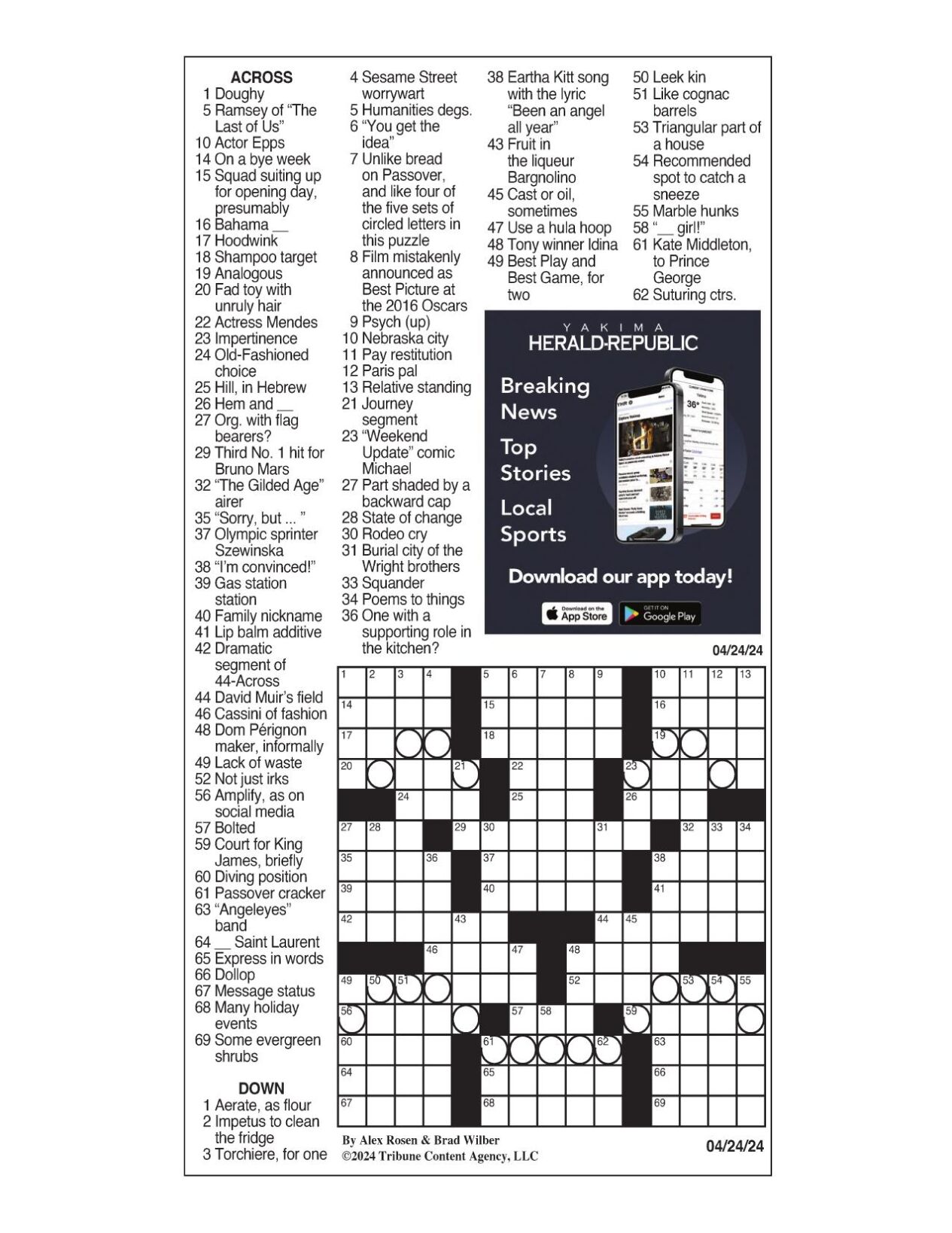 LA Times Crossword April 24, 2024 Crosswords