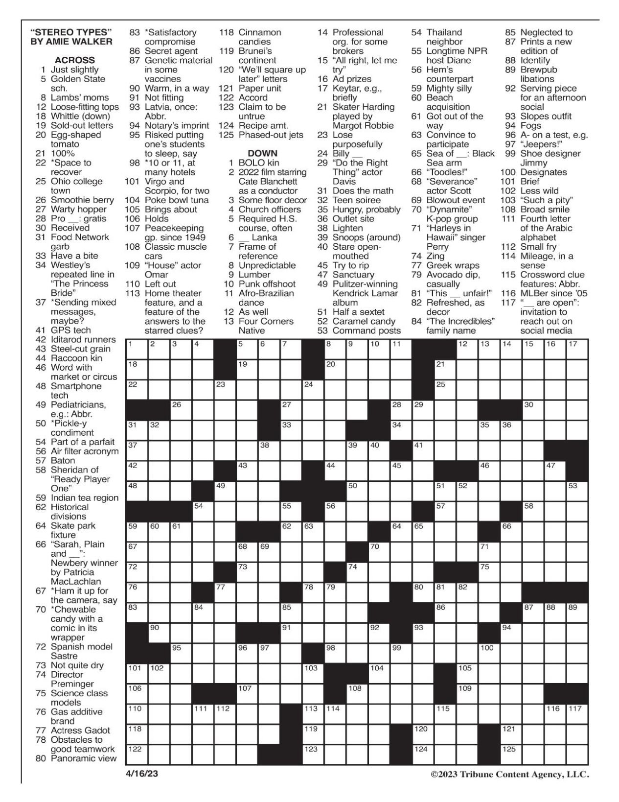 LA Times Crossword Answers Sunday April 23rd 2023