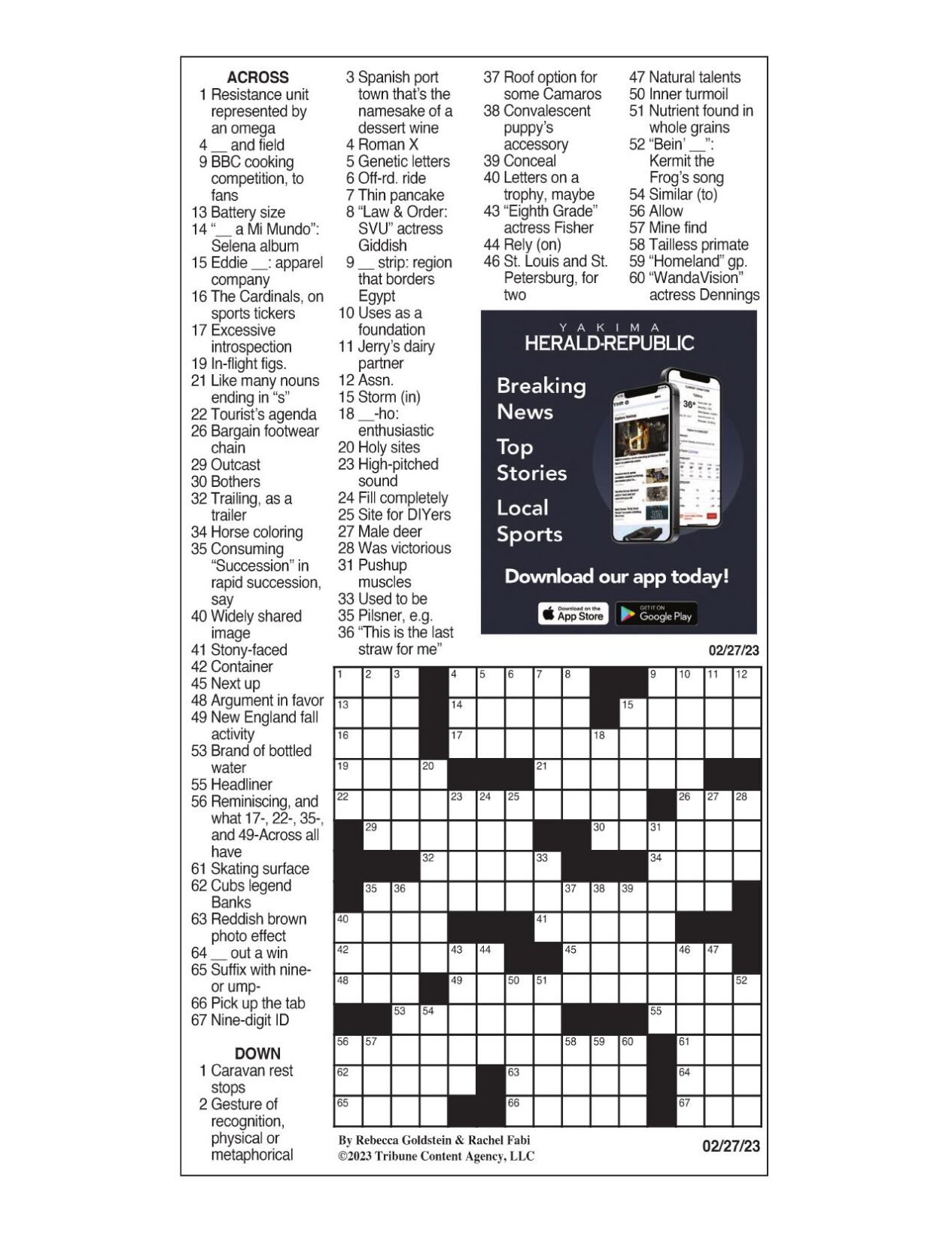 LA Times Crossword: Feb 27 2023 Crosswords yakimaherald com