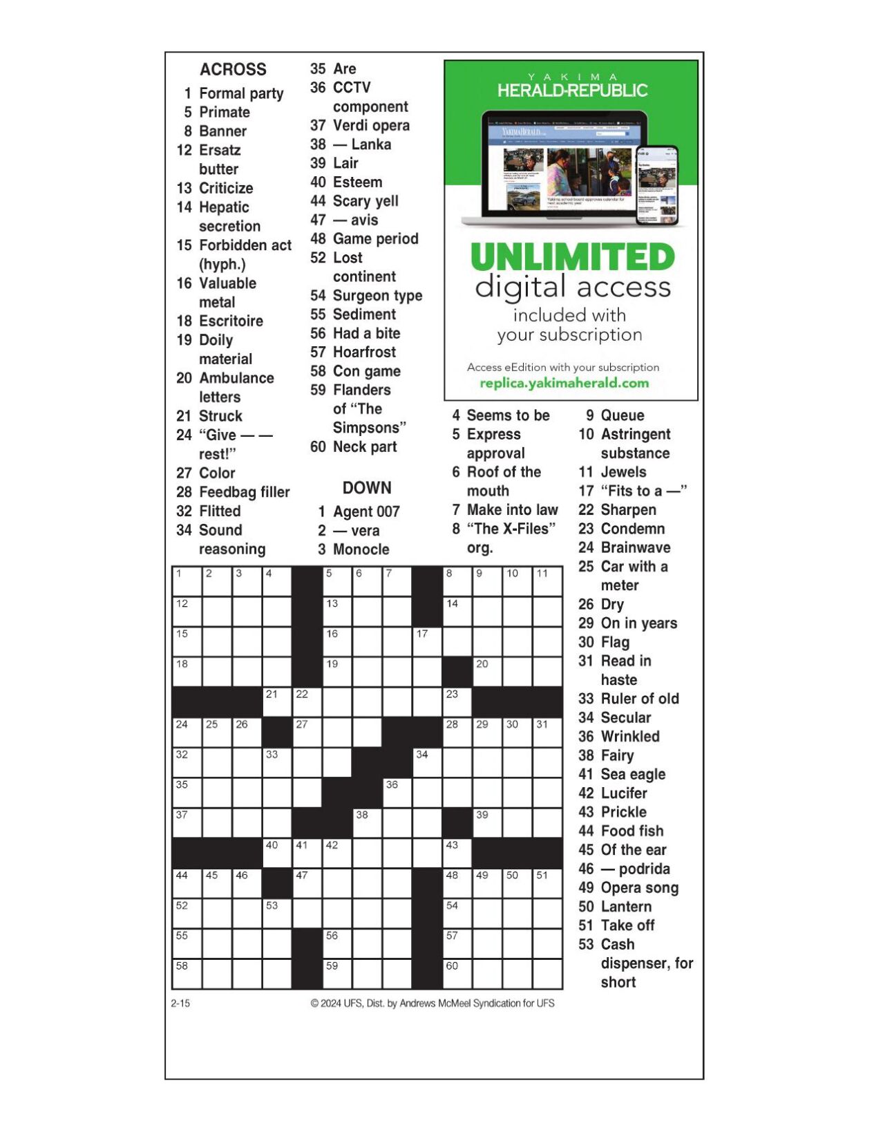 AM Crossword Feb 15 2024 Crosswords Yakimaherald Com   65ca99a63333c.preview 