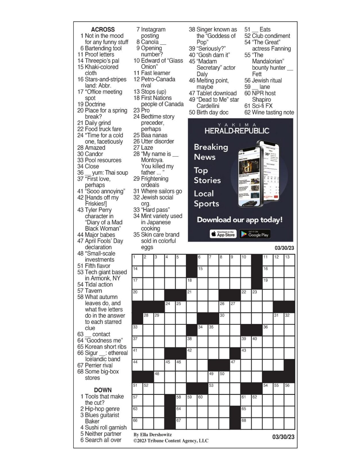 LA Times Crossword March 30, 2023 Crosswords