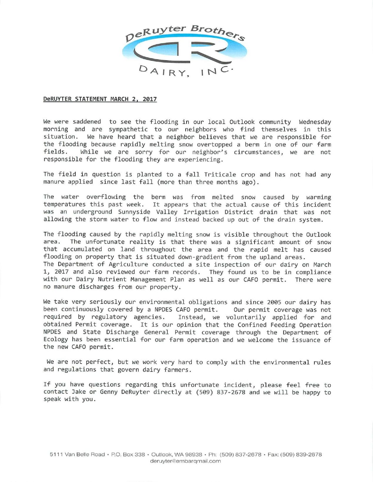 DeRuyter statement | | yakimaherald.com
