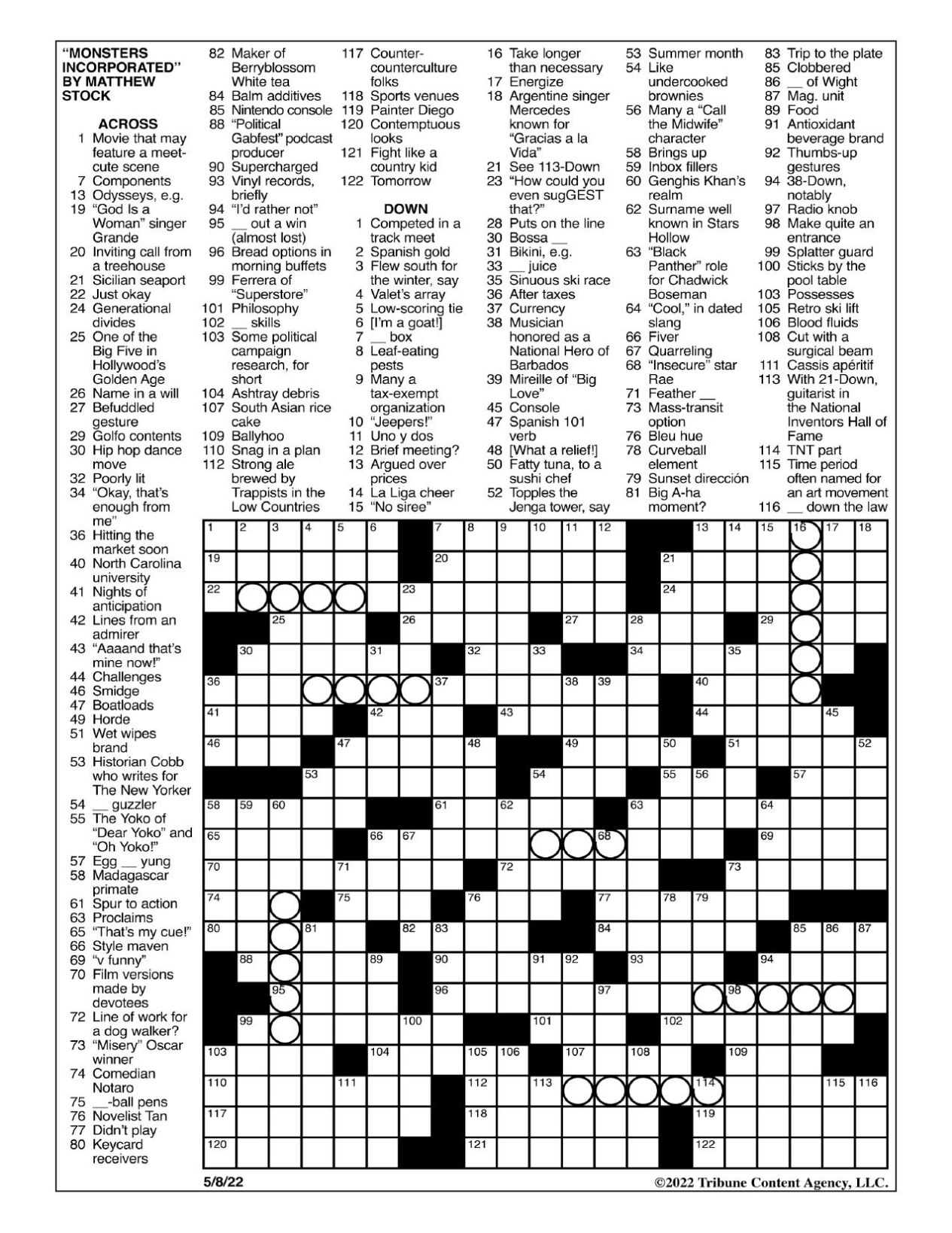 LA Times Crossword May 8, 2022 Crosswords