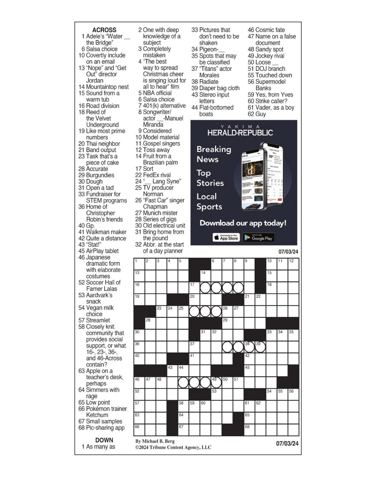 LA Times Crossword: July 3, 2024 | Crosswords | Yakimaherald.com