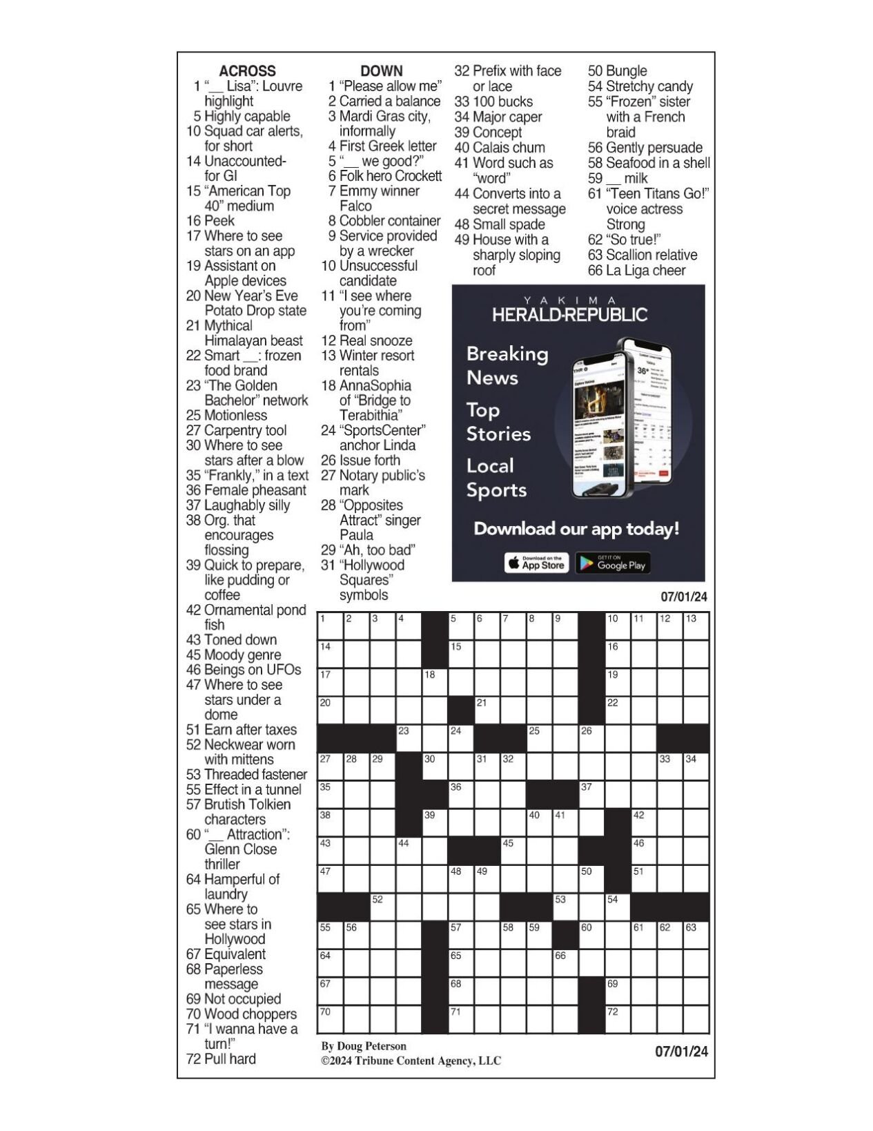 LA Times Crossword: July 1, 2024 | Crosswords | Yakimaherald.com