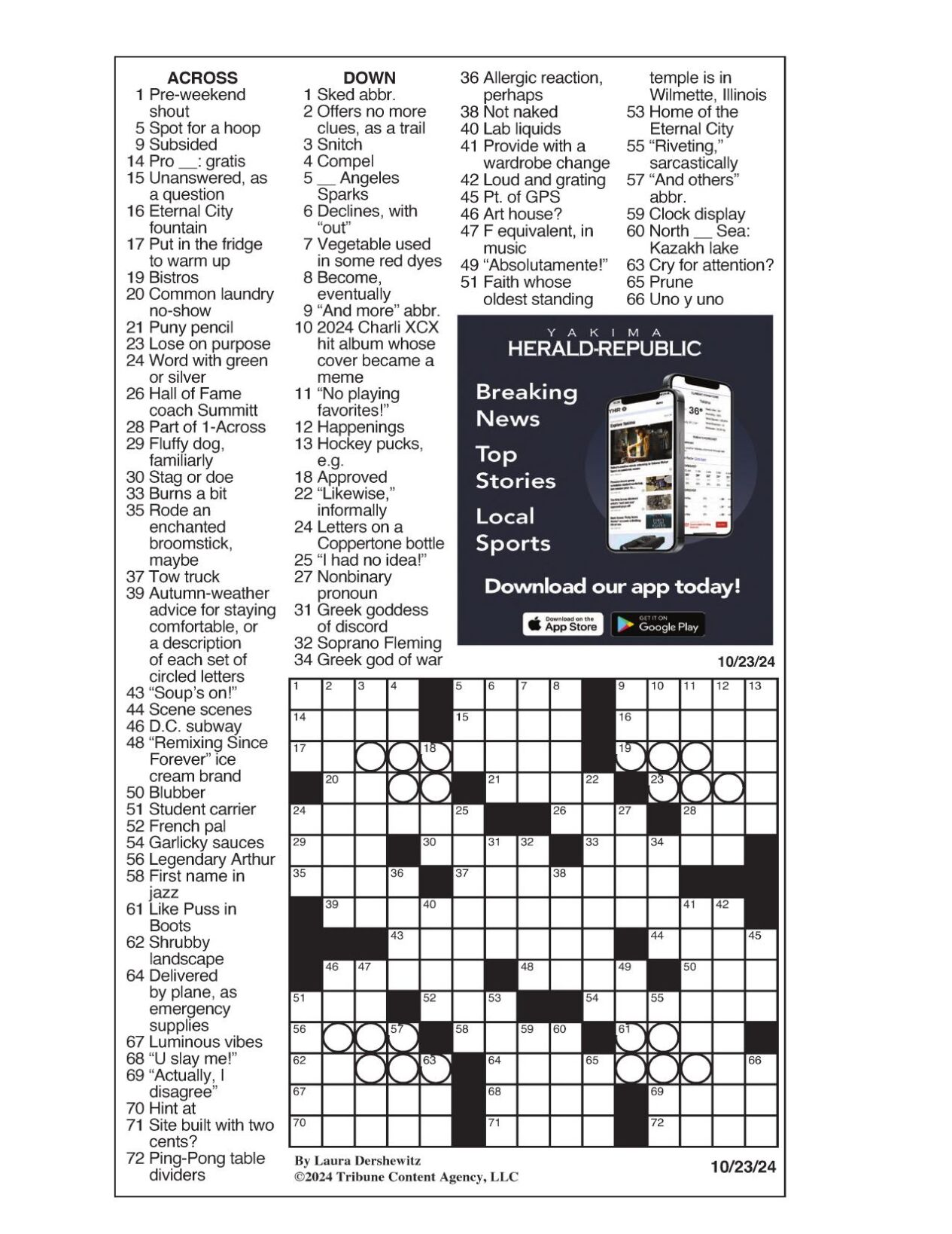 LA Times Crossword Oct. 23, 2024 Crosswords