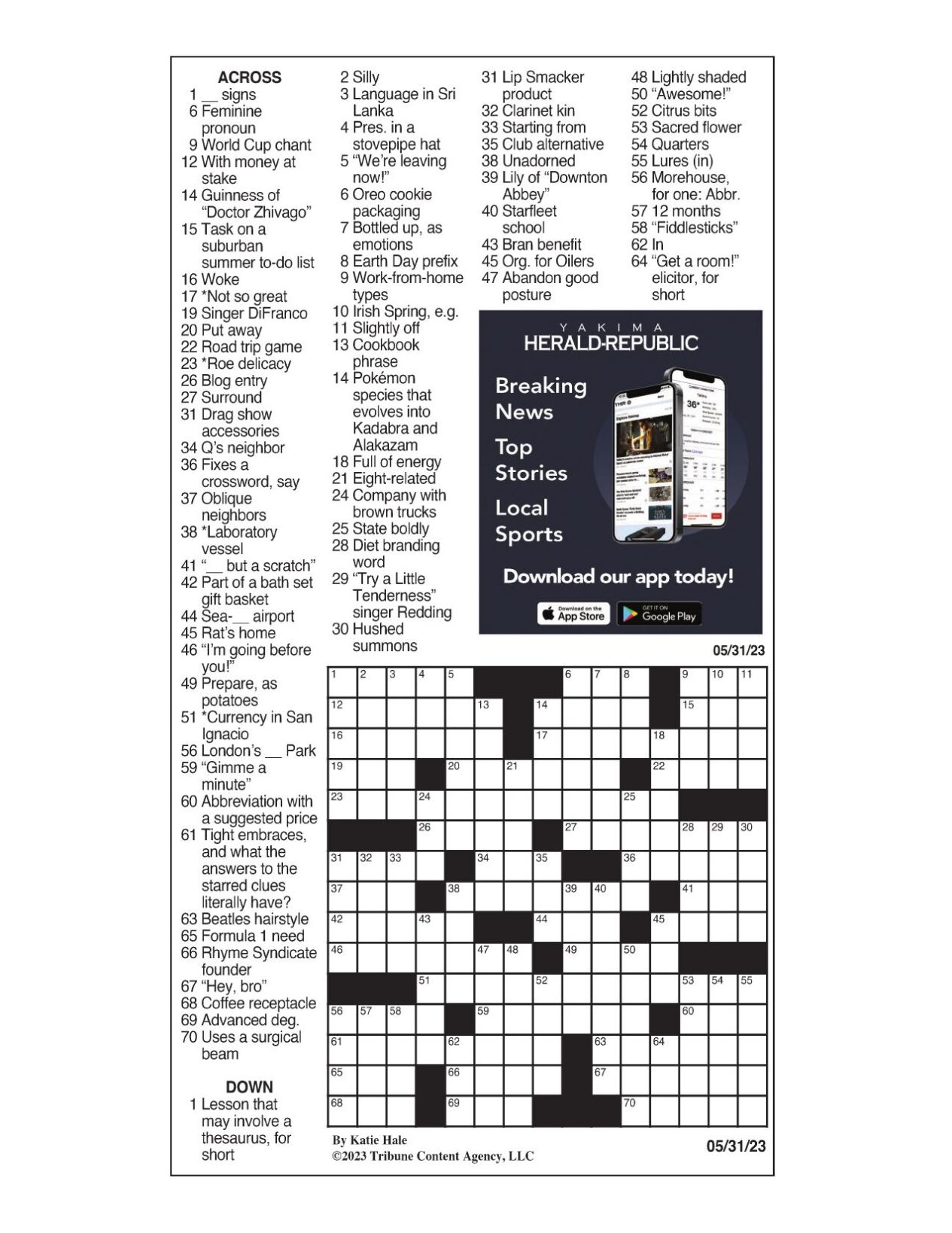 LA Times Crossword May 31, 2023 Crosswords