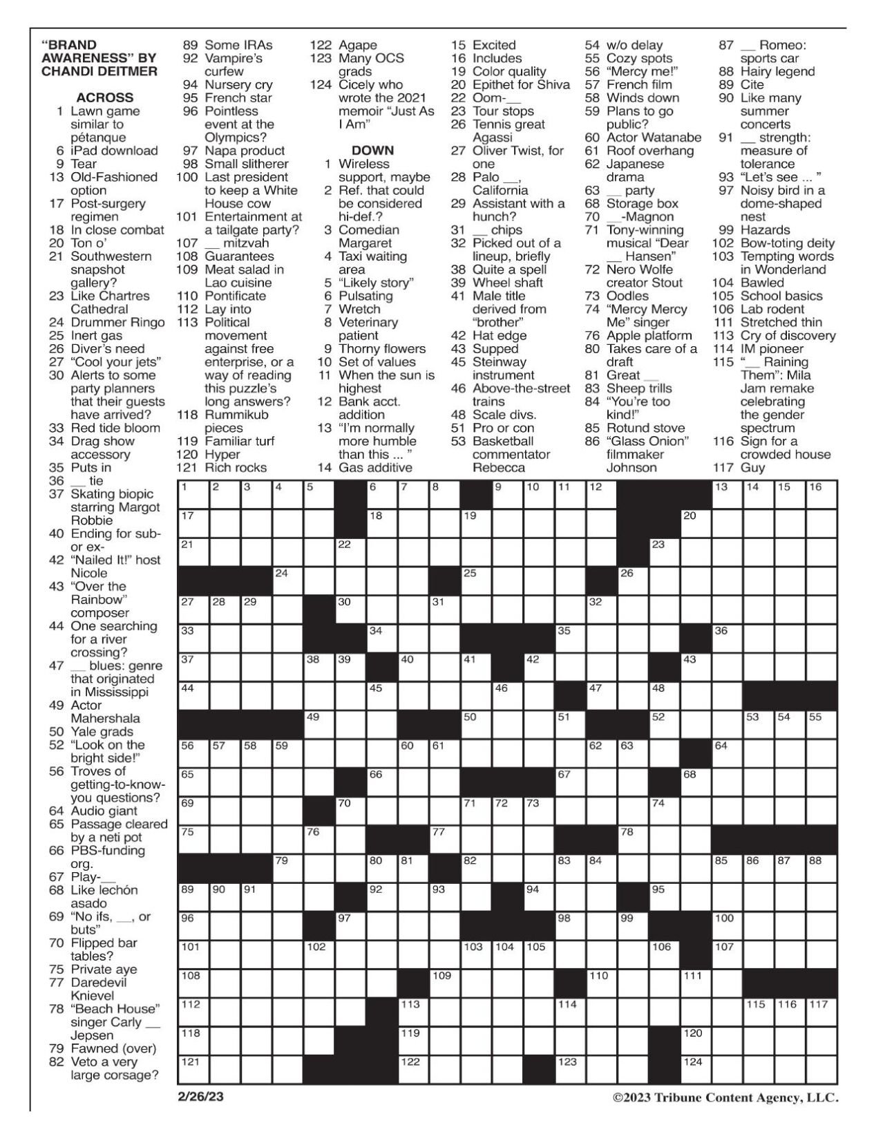 LA Times Crossword 23 Feb 20, Sunday 