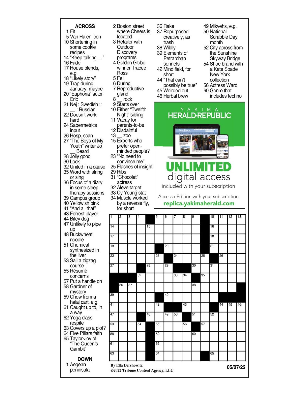 LA Times Crossword 1 May 23, Monday 