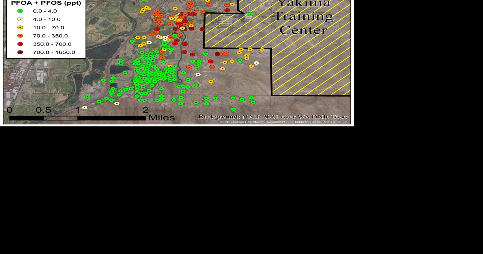 Map of PFAS levels in East Selah homes Forever Chemicals