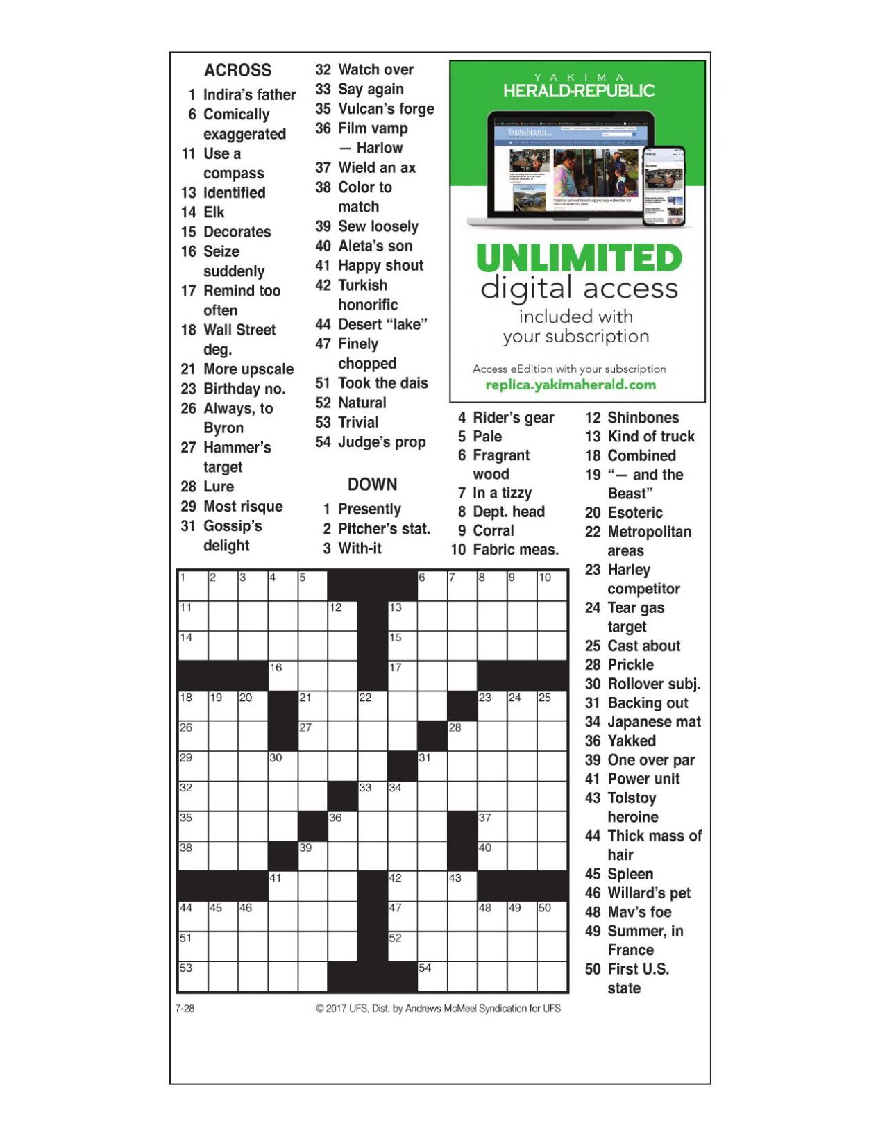 AM Crossword: July 28, 2023 | Crosswords | yakimaherald.com