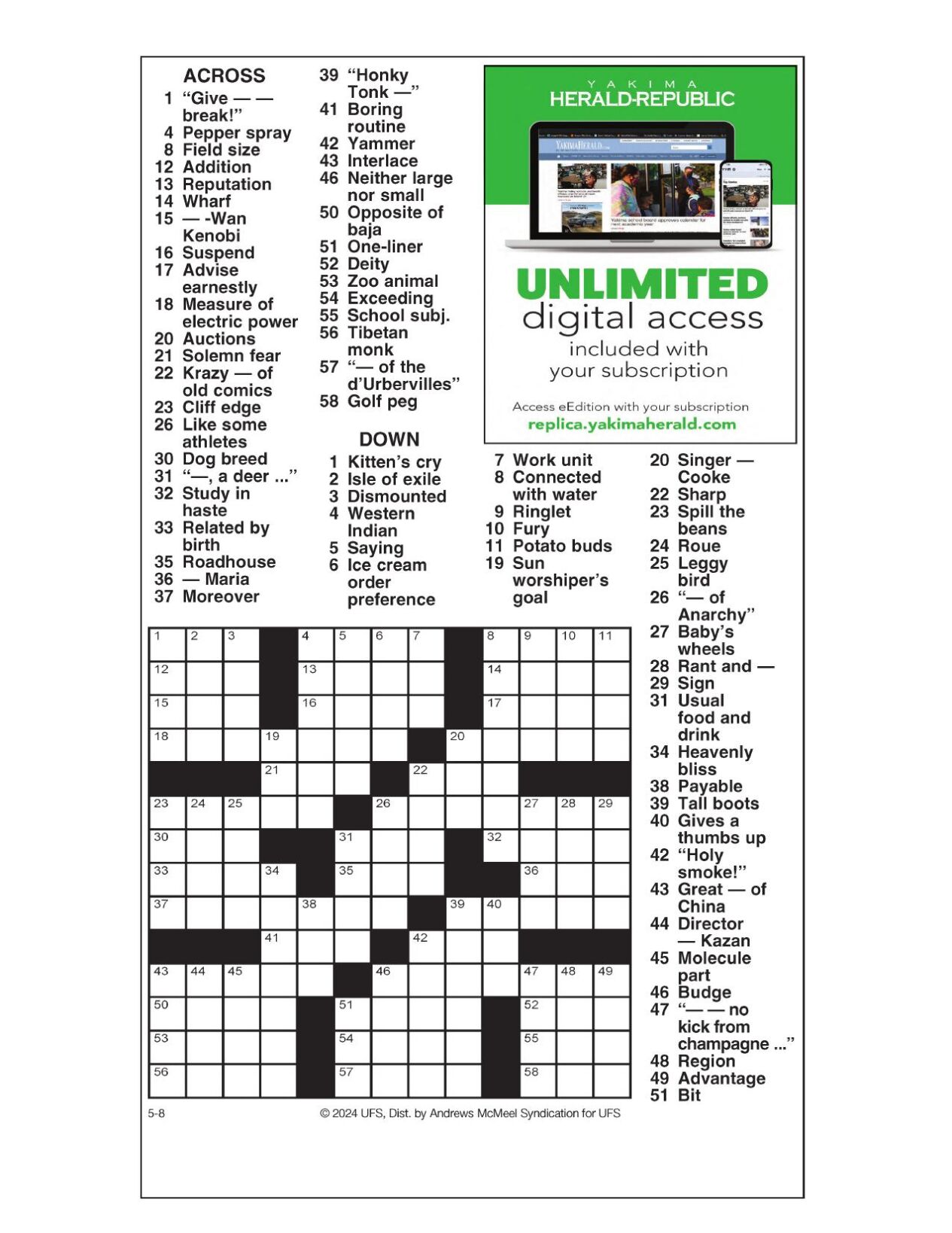 AM Crossword: May 8 2024 Crosswords yakimaherald com AM Crossword: May 8 2024 Crosswords yakimaherald com