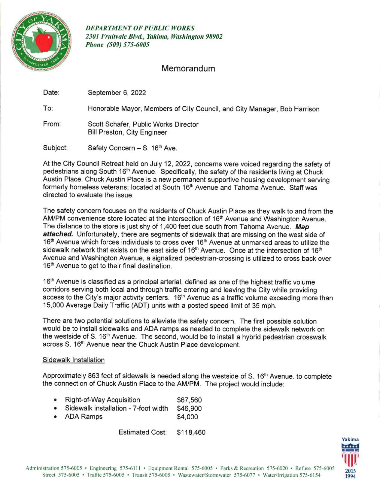 Memo for safety concern along South 16th Avenue | Local | yakimaherald.com