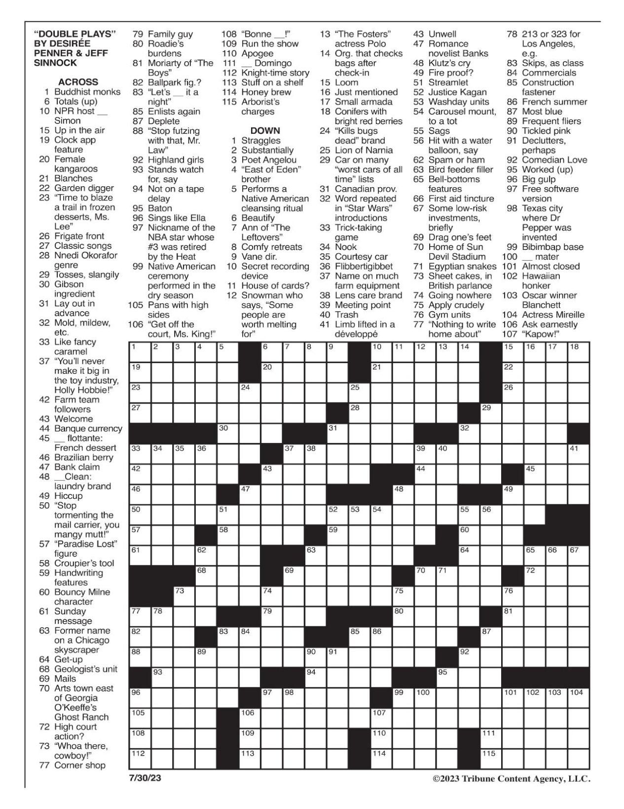 LA Times Crossword July 30, 2023 Crosswords