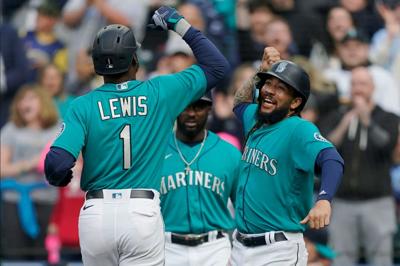 J.P. Crawford of the Seattle Mariners bats during the first inning