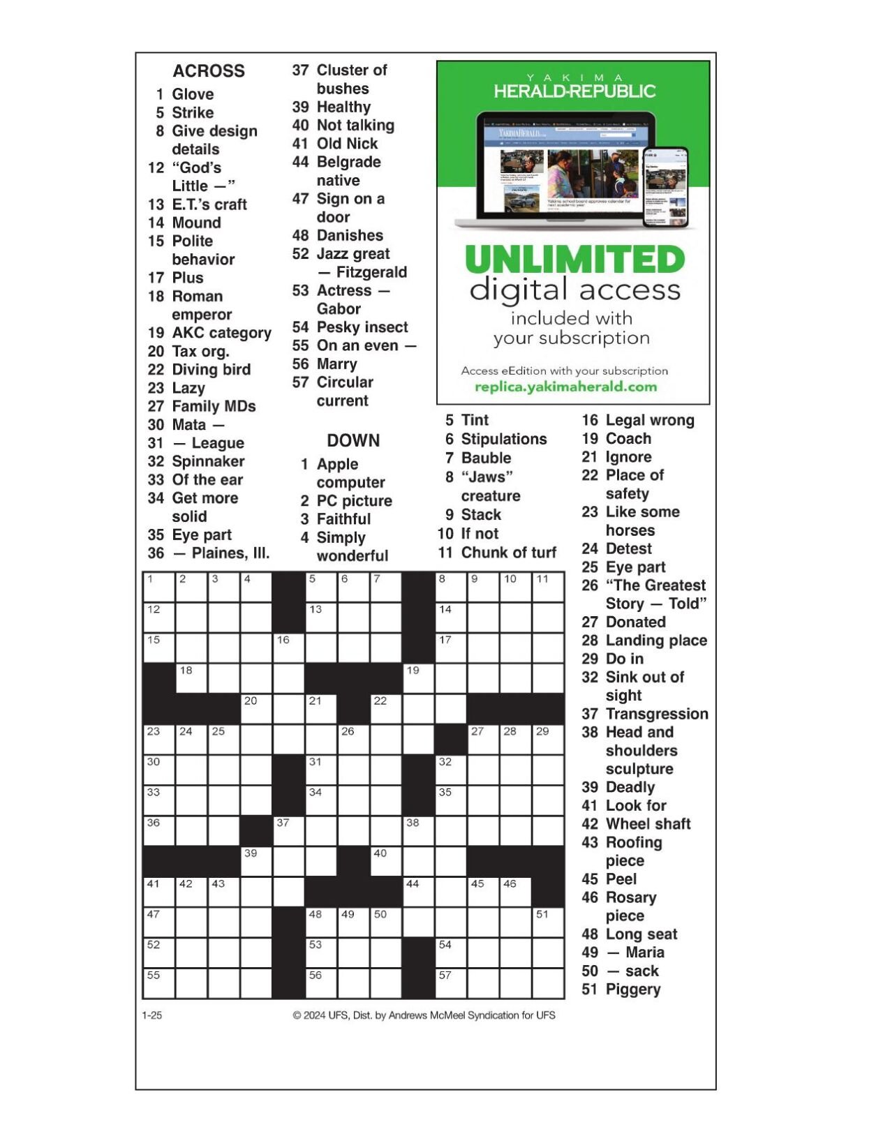 AM Crossword Jan 25 2024 Crosswords Yakimaherald Com   65b1cd5fa616e.preview 